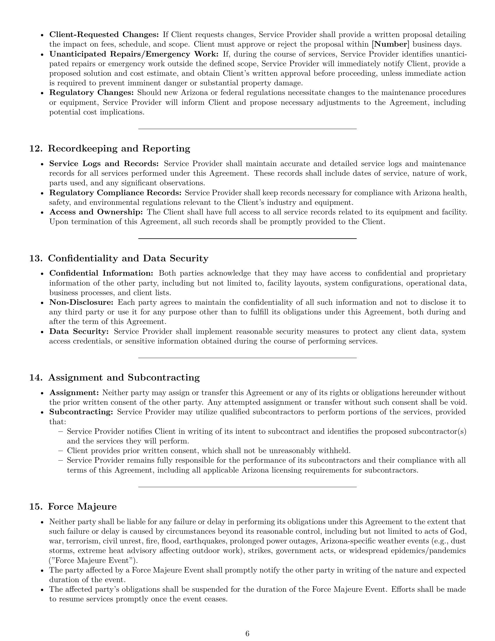 Preview page 6 of Pro Arizona maintenance service contract template