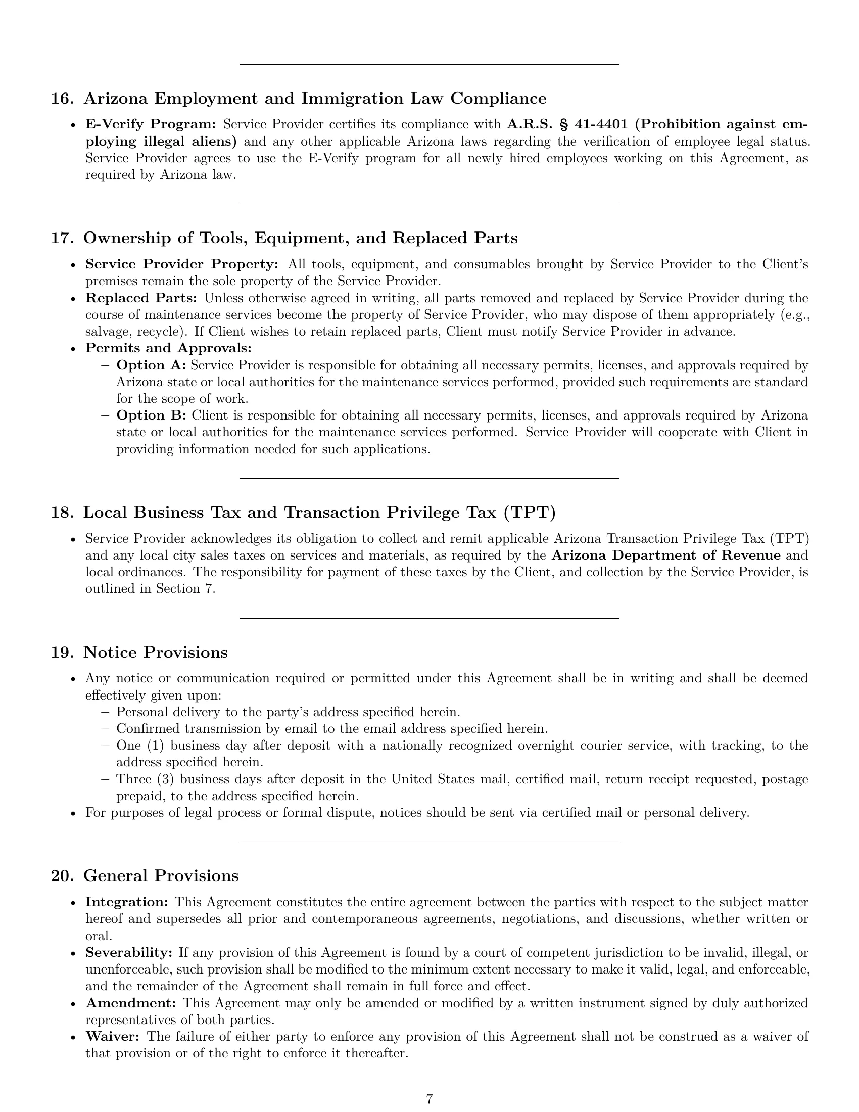 Preview page 7 of Pro Arizona maintenance service contract template