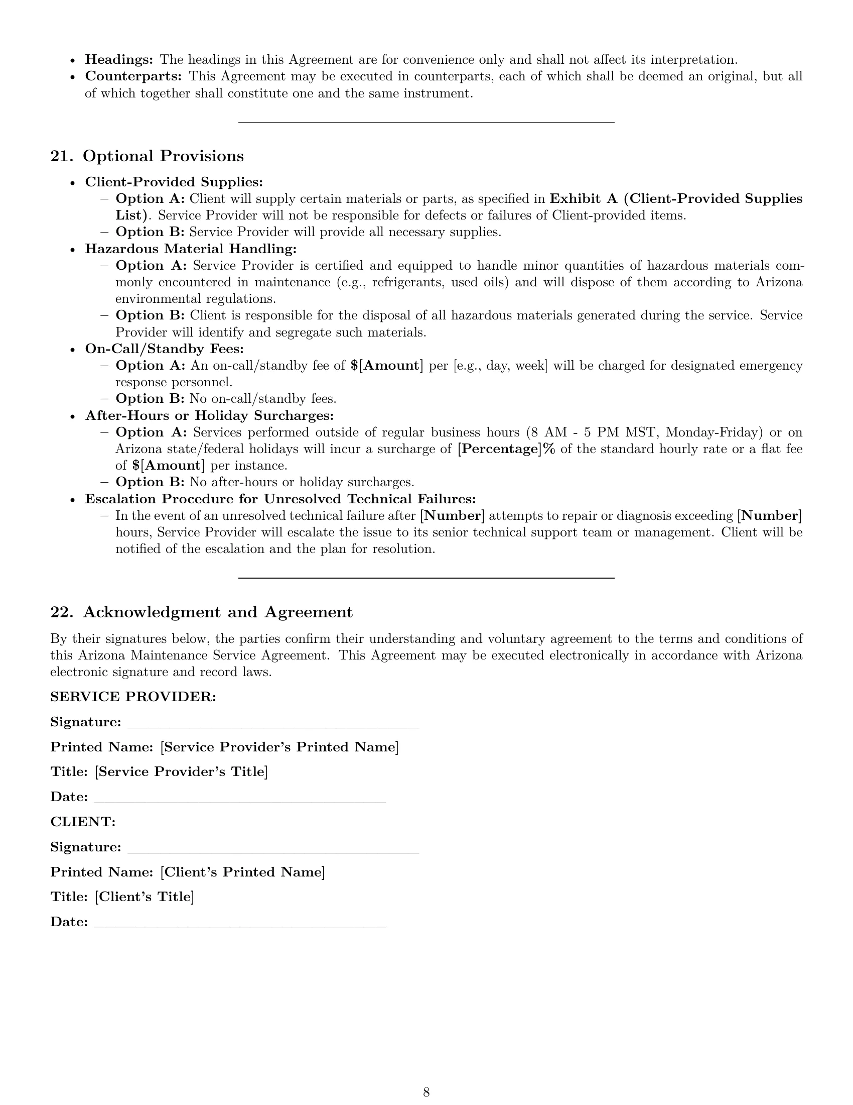 Preview page 8 of Pro Arizona maintenance service contract template