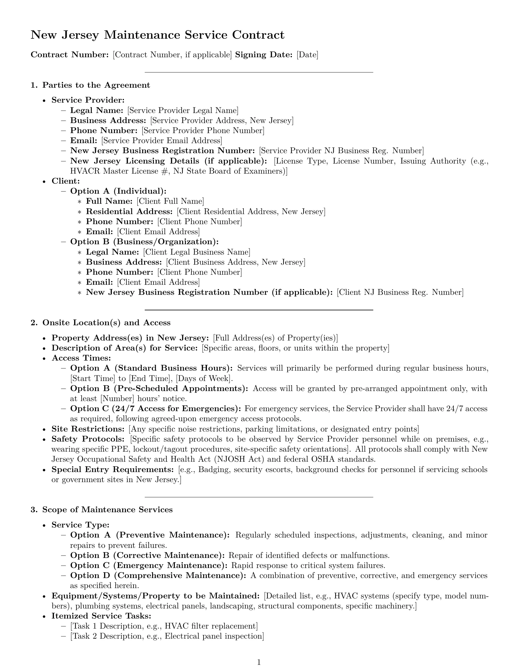 Preview page 1 of Pro New Jersey maintenance service contract template