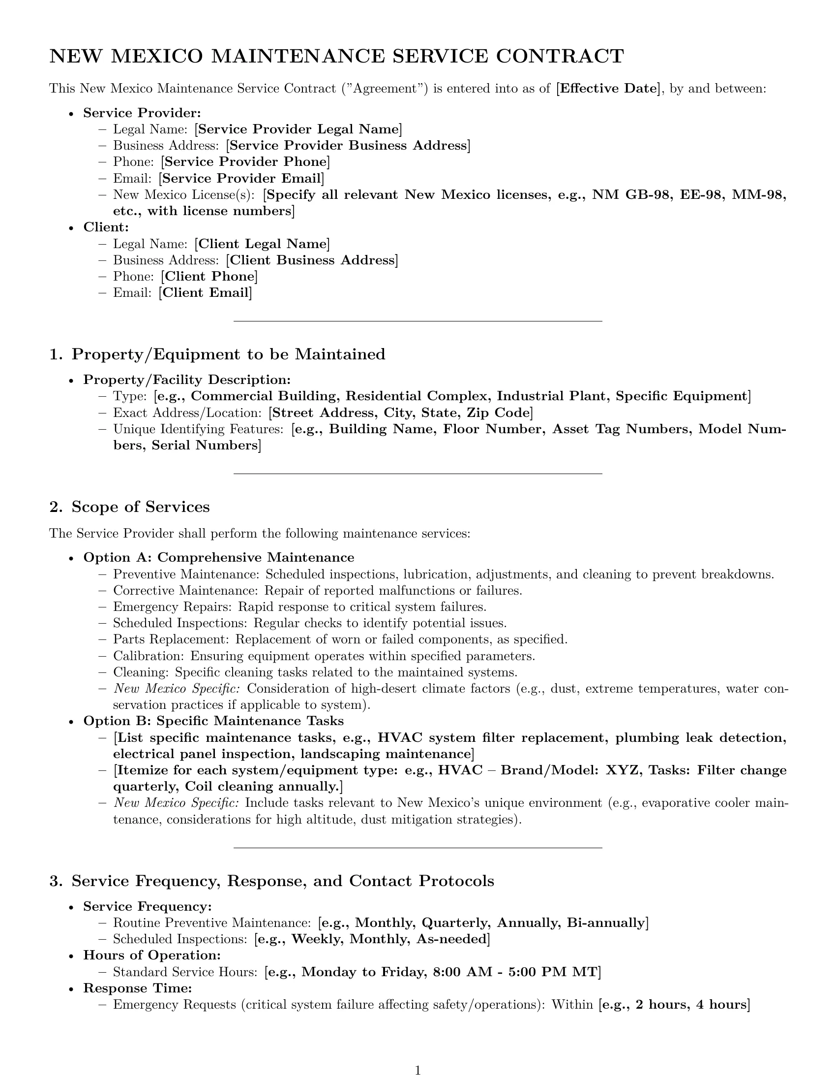Preview page 1 of Pro New Mexico maintenance service contract template