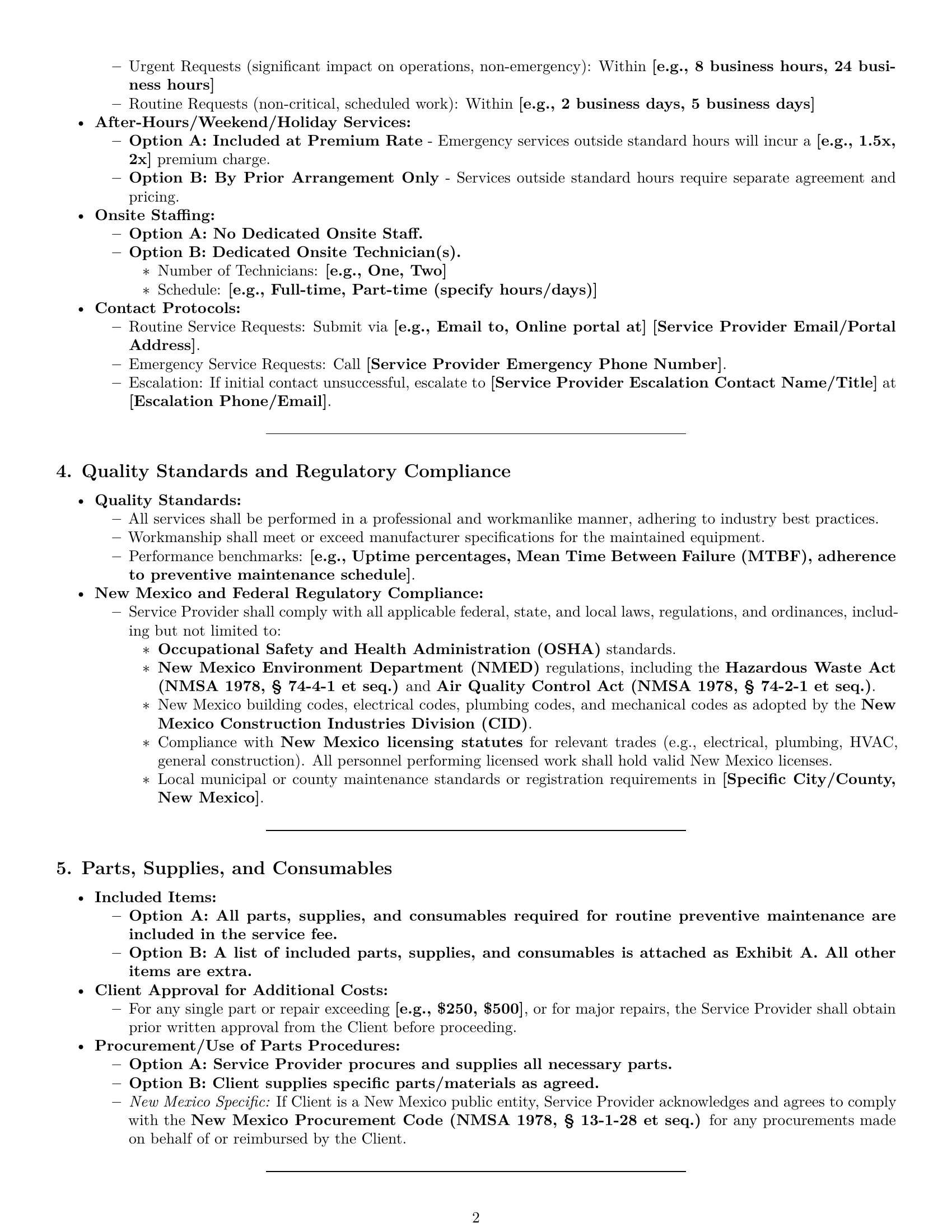 Preview page 2 of Pro New Mexico maintenance service contract template