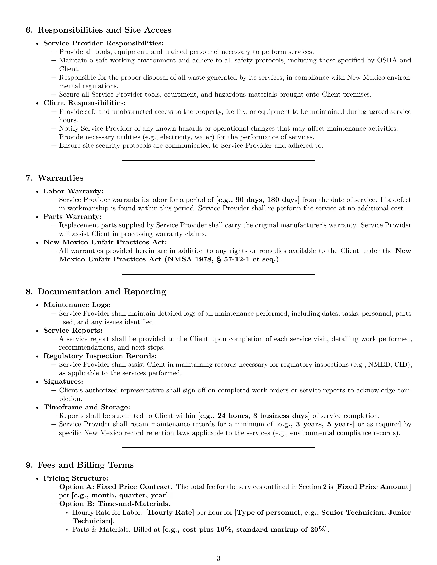 Preview page 3 of Pro New Mexico maintenance service contract template