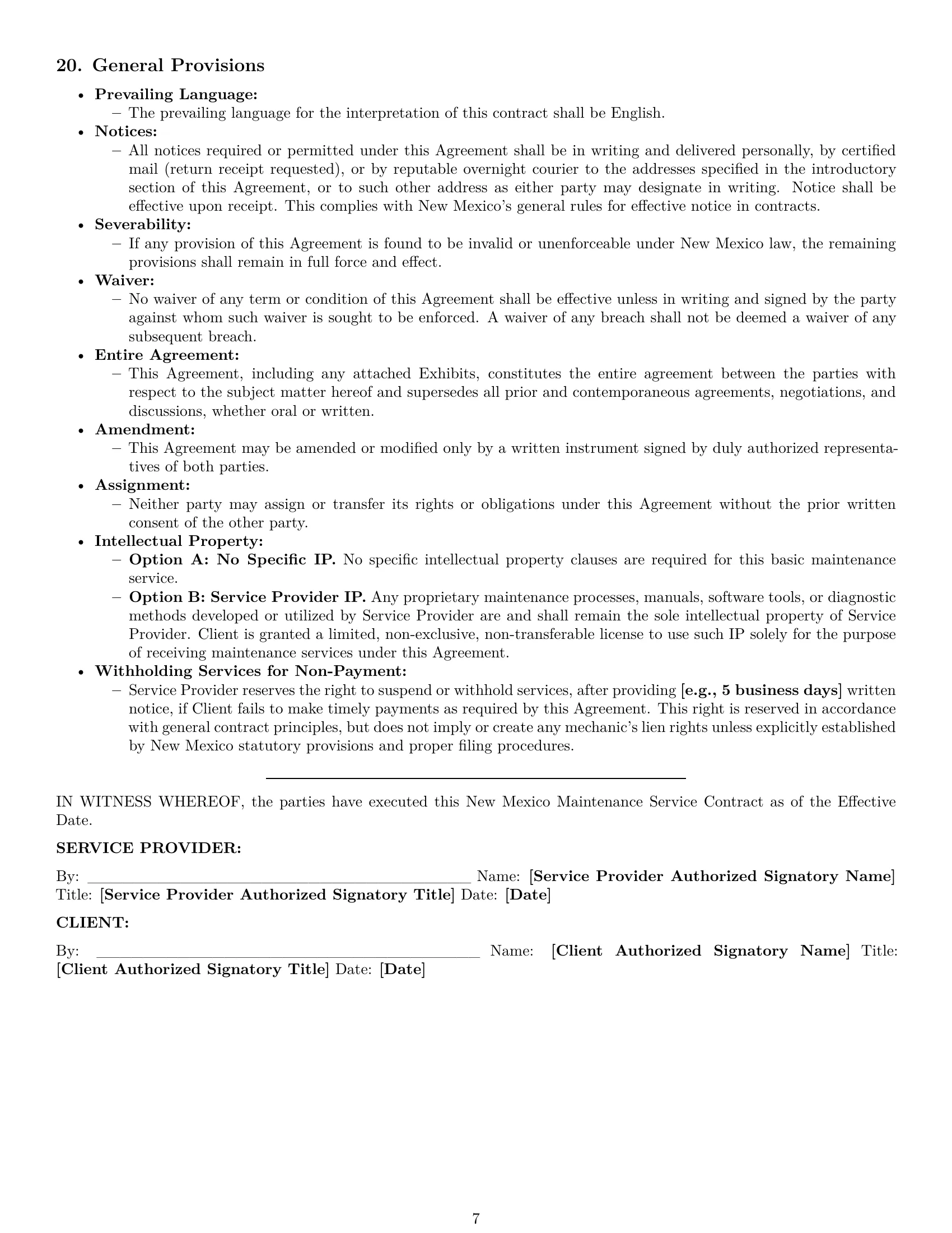 Preview page 7 of Pro New Mexico maintenance service contract template