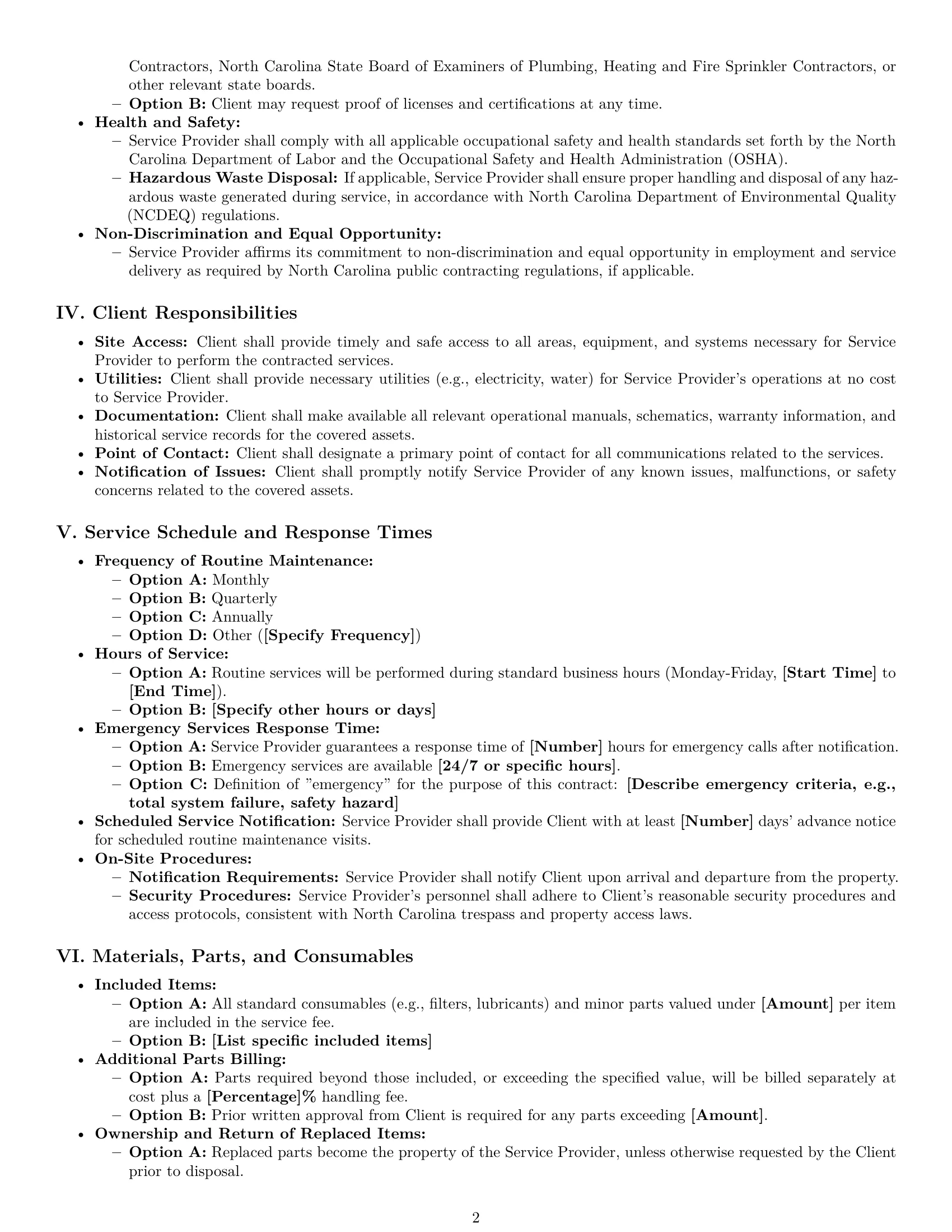 Preview page 2 of Pro North Carolina maintenance service contract template