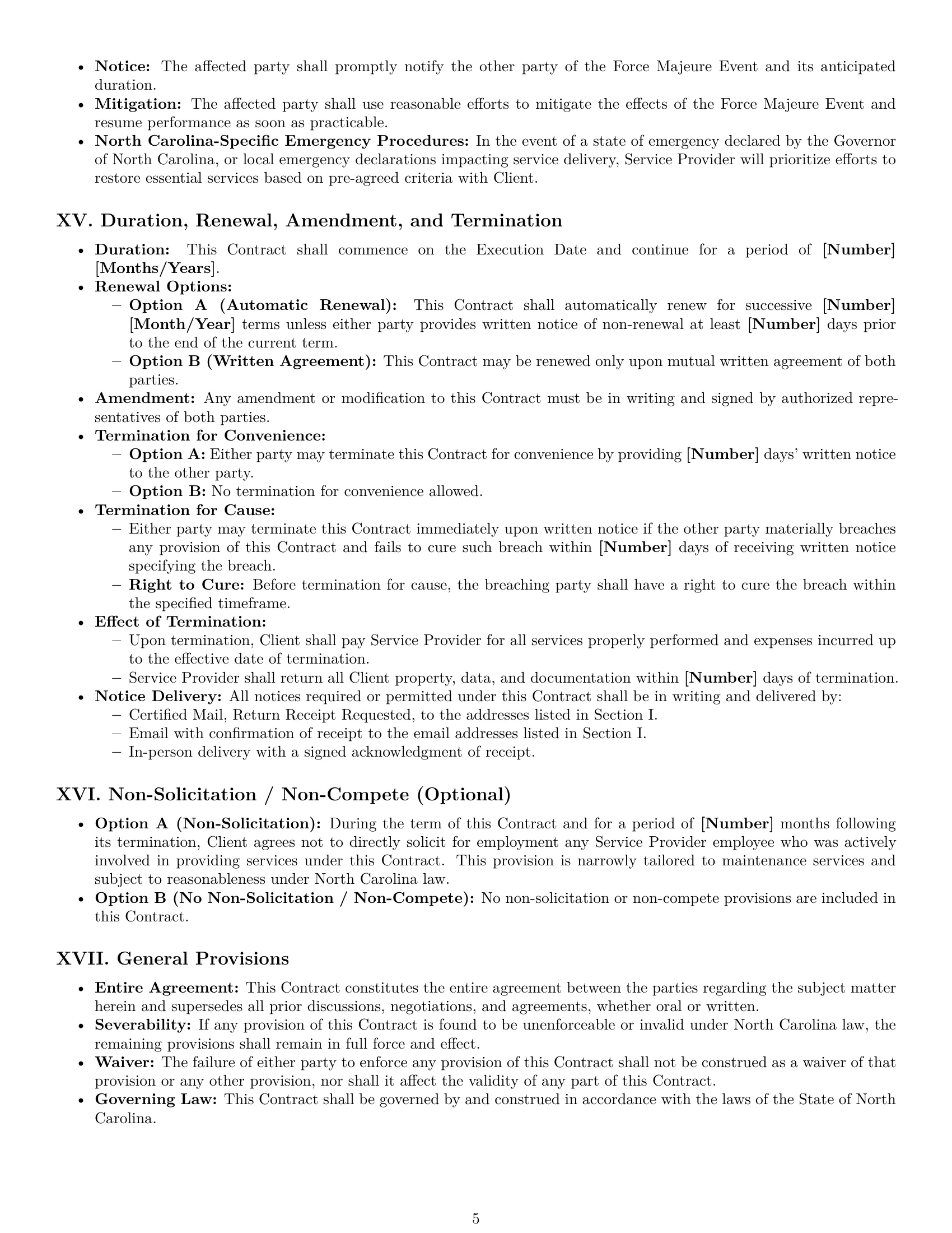 Preview page 5 of Pro North Carolina maintenance service contract template