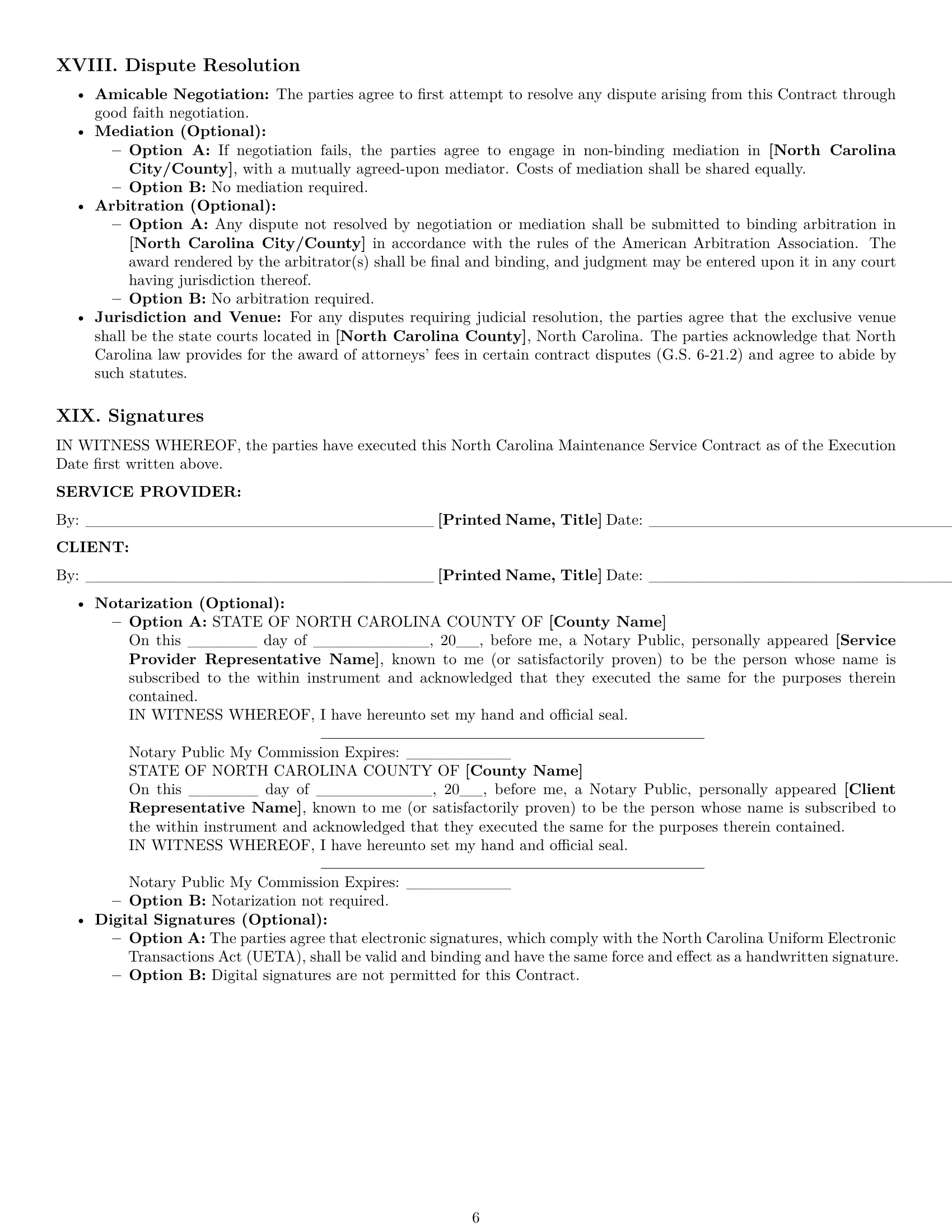 Preview page 6 of Pro North Carolina maintenance service contract template