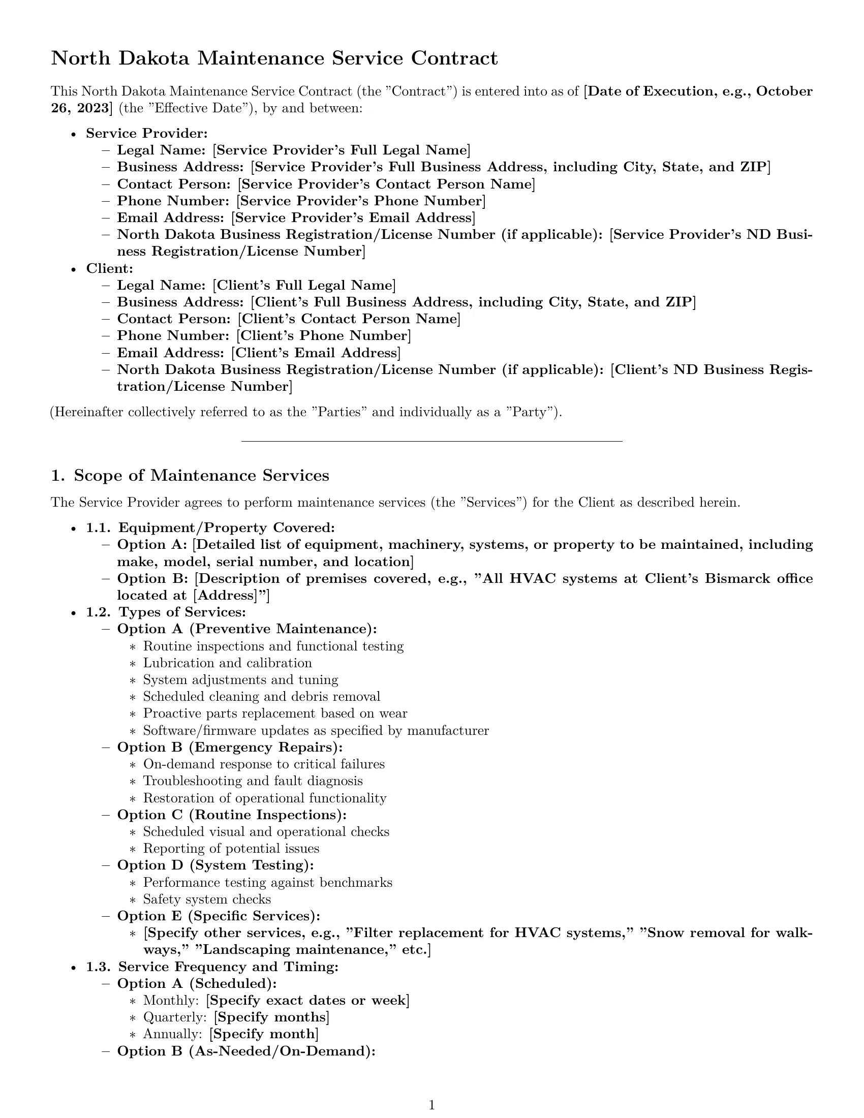 Preview page 1 of Pro North Dakota maintenance service contract template
