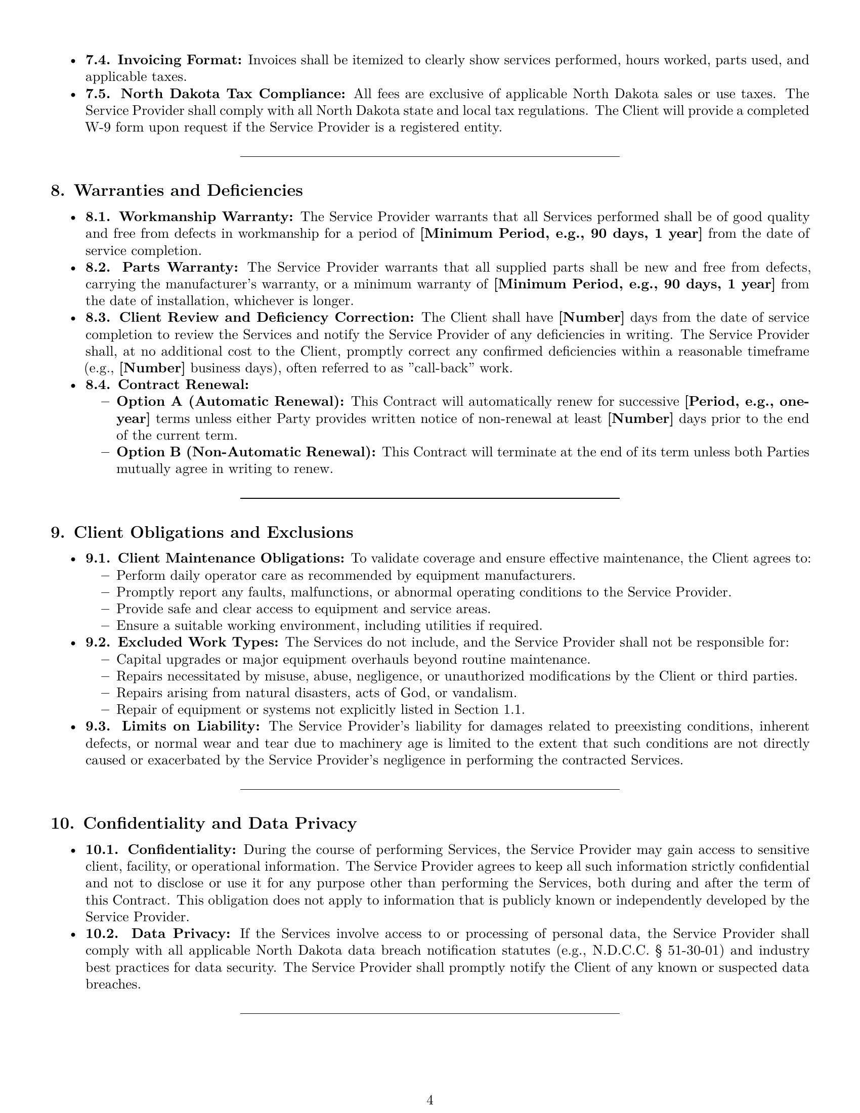 Preview page 4 of Pro North Dakota maintenance service contract template