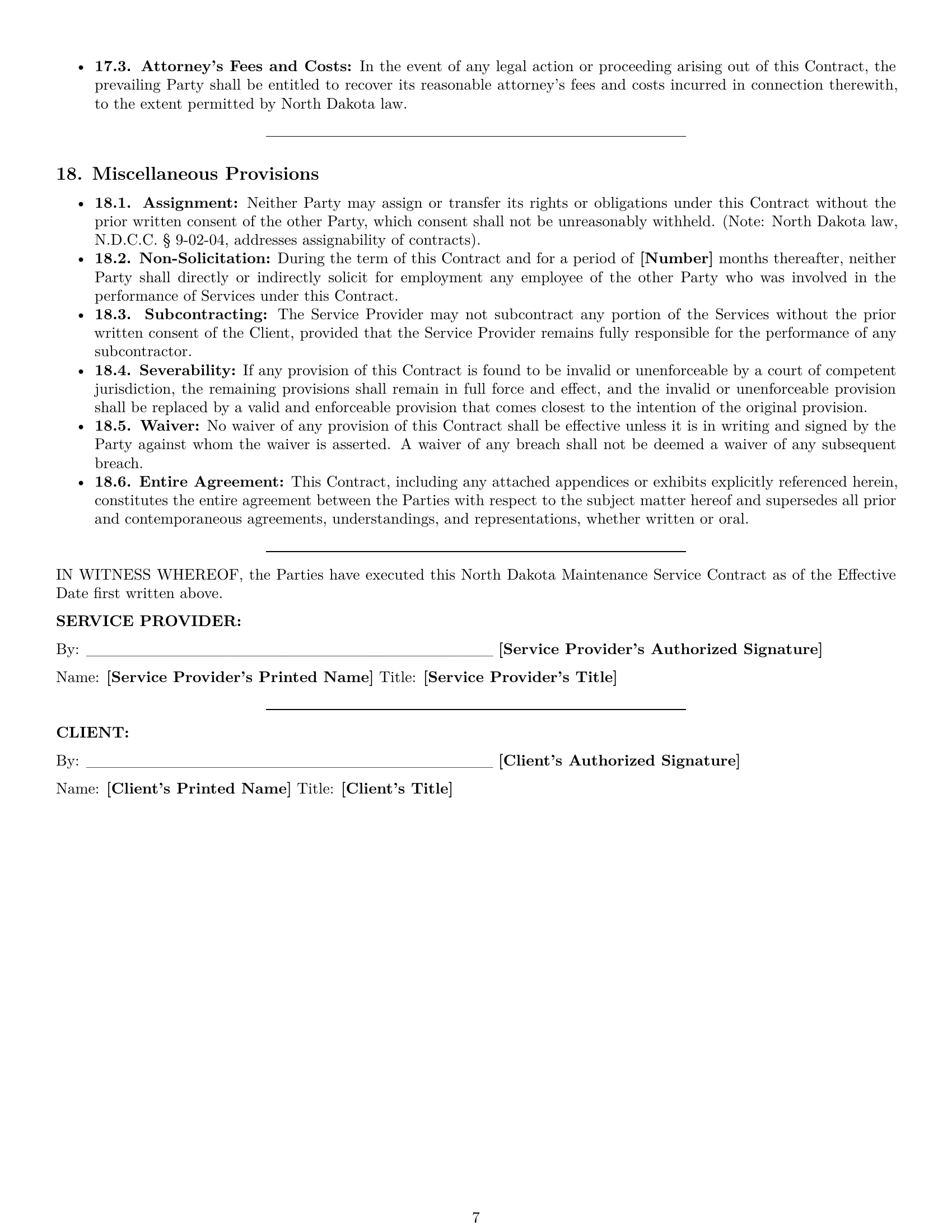 Preview page 7 of Pro North Dakota maintenance service contract template