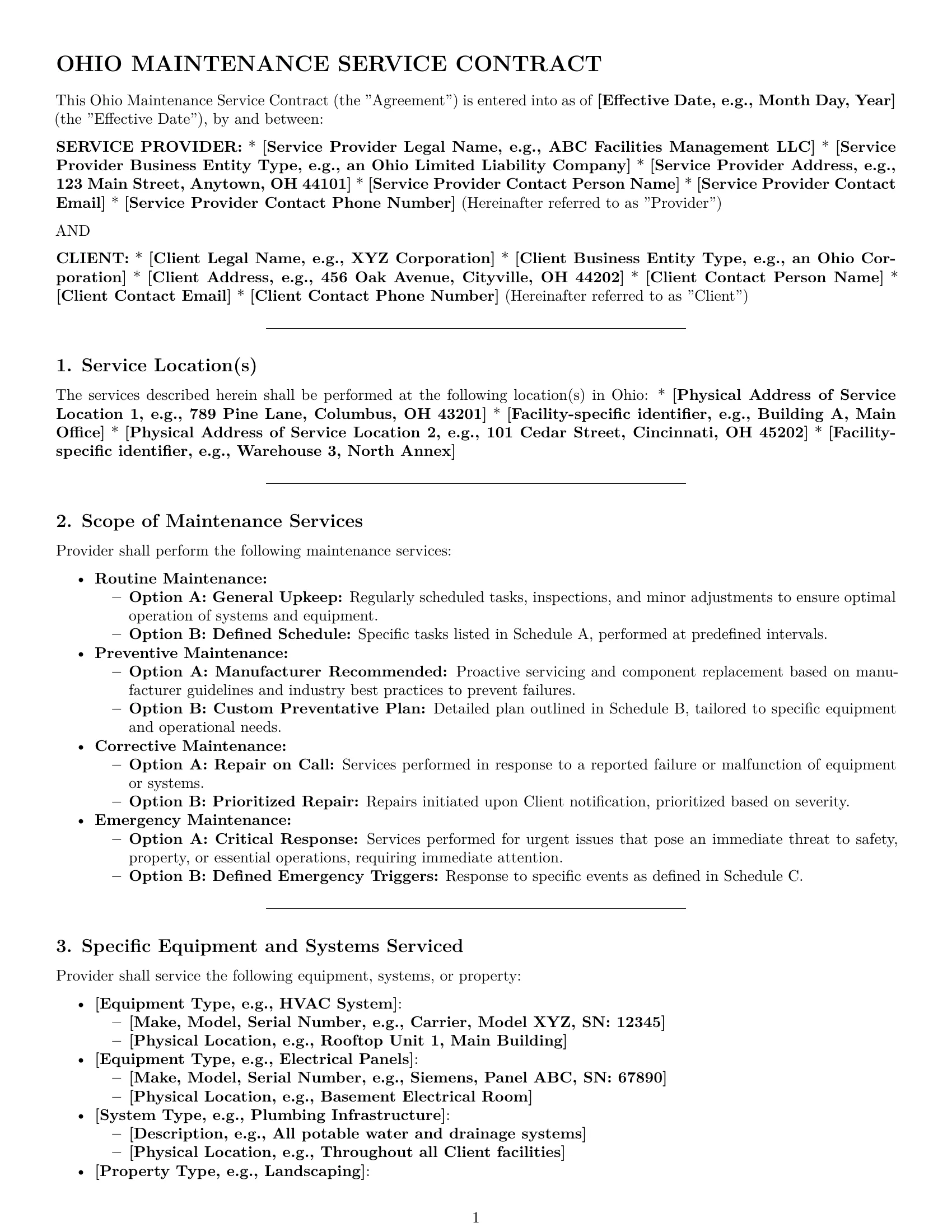 Preview page 1 of Pro Ohio maintenance service contract template