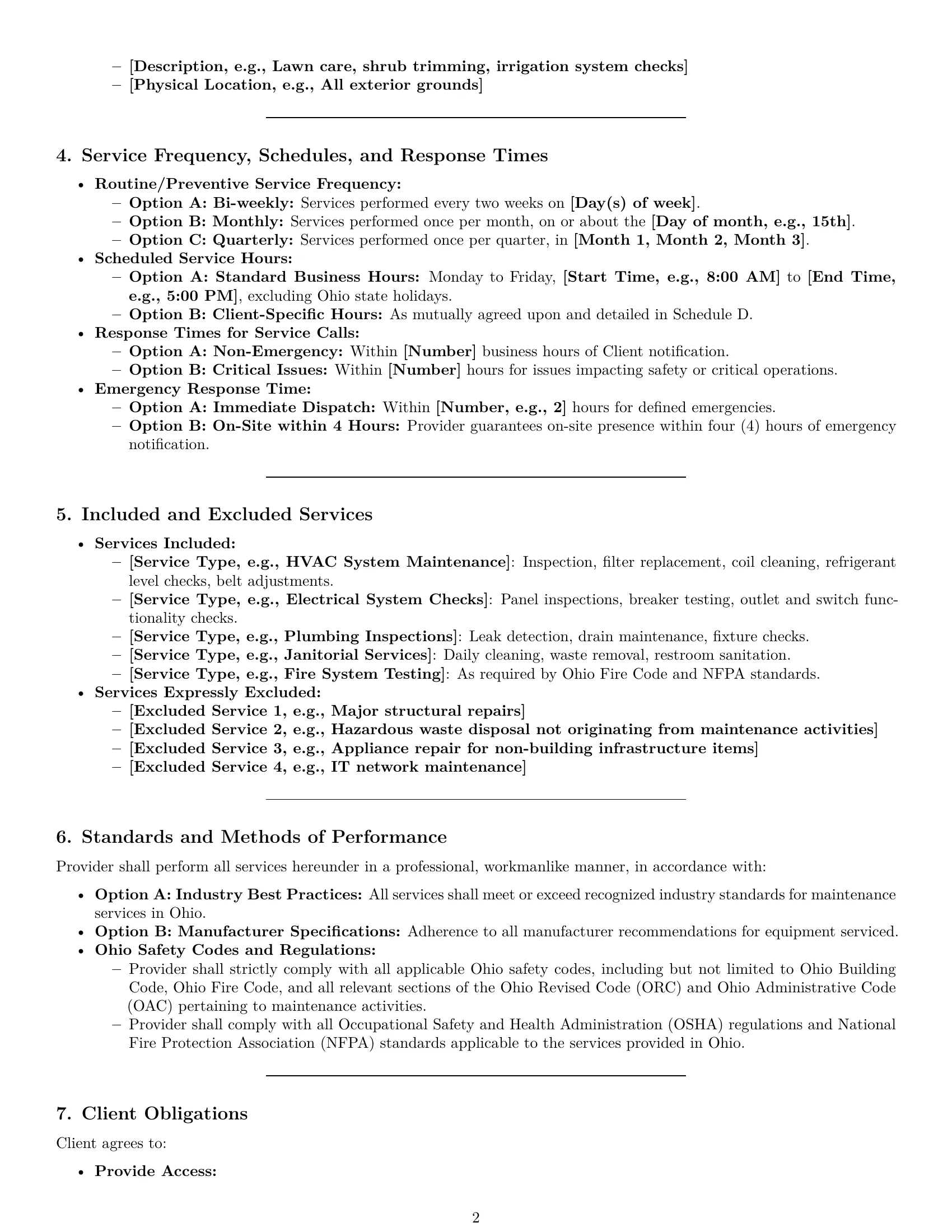 Preview page 2 of Pro Ohio maintenance service contract template