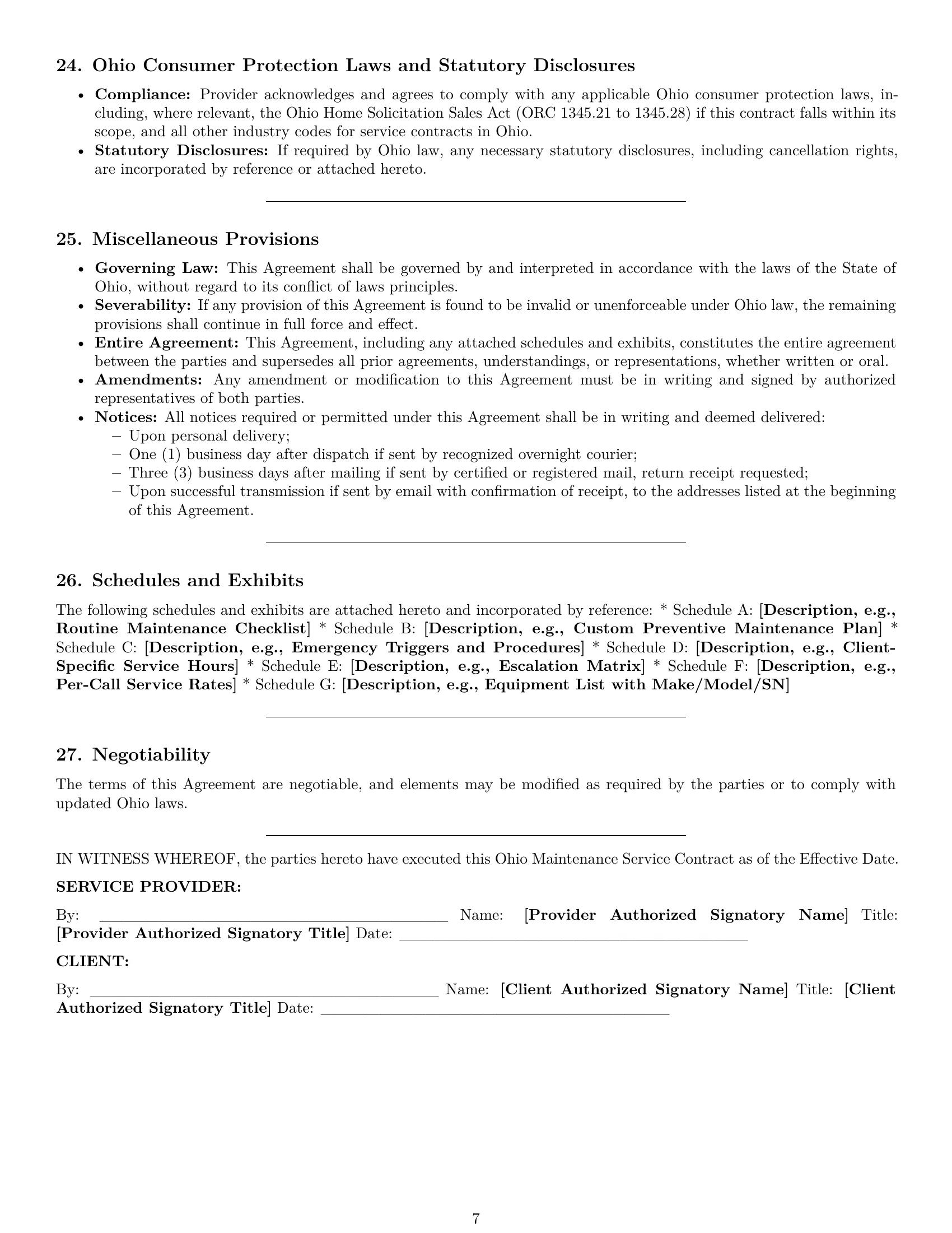 Preview page 7 of Pro Ohio maintenance service contract template