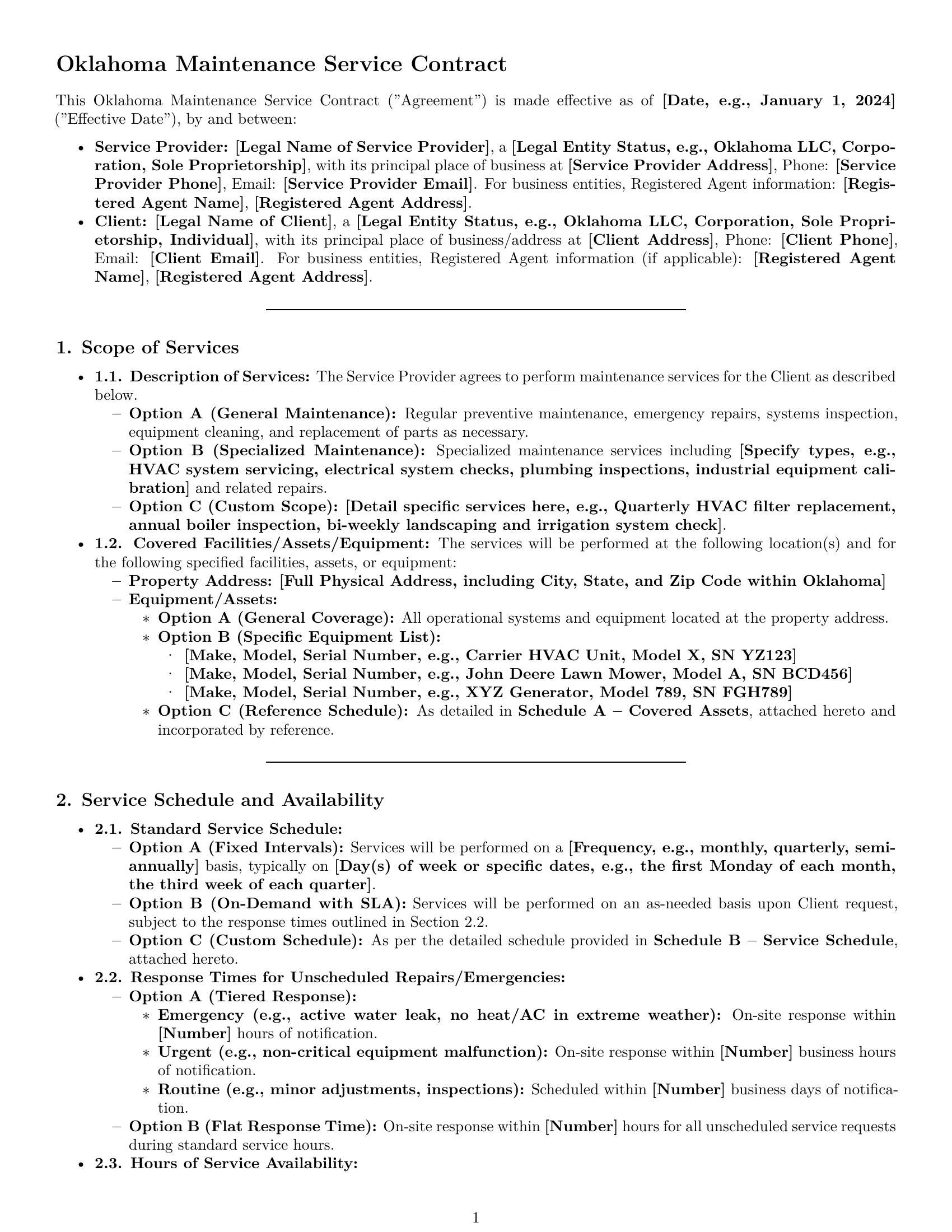 Preview page 1 of Pro Oklahoma maintenance service contract template