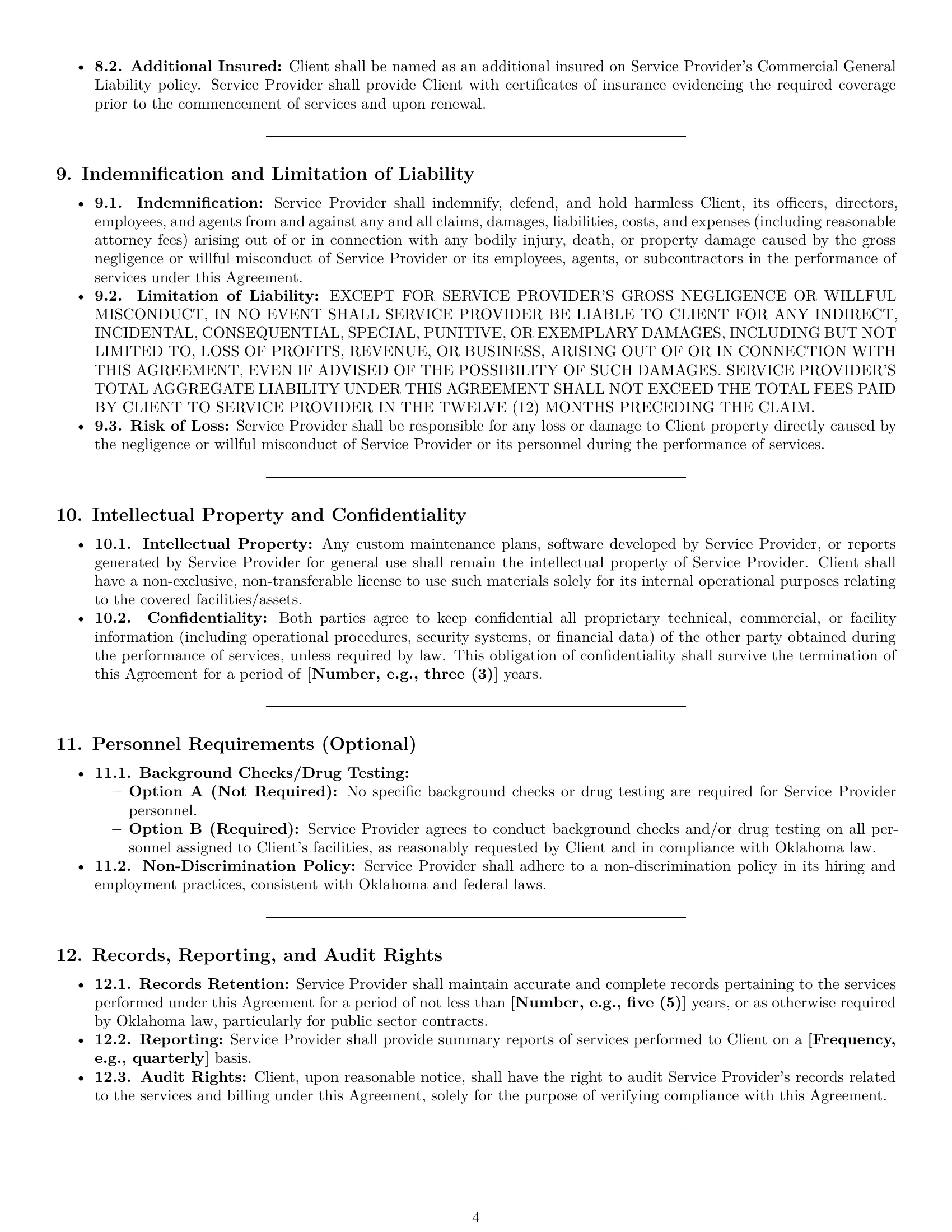 Preview page 4 of Pro Oklahoma maintenance service contract template