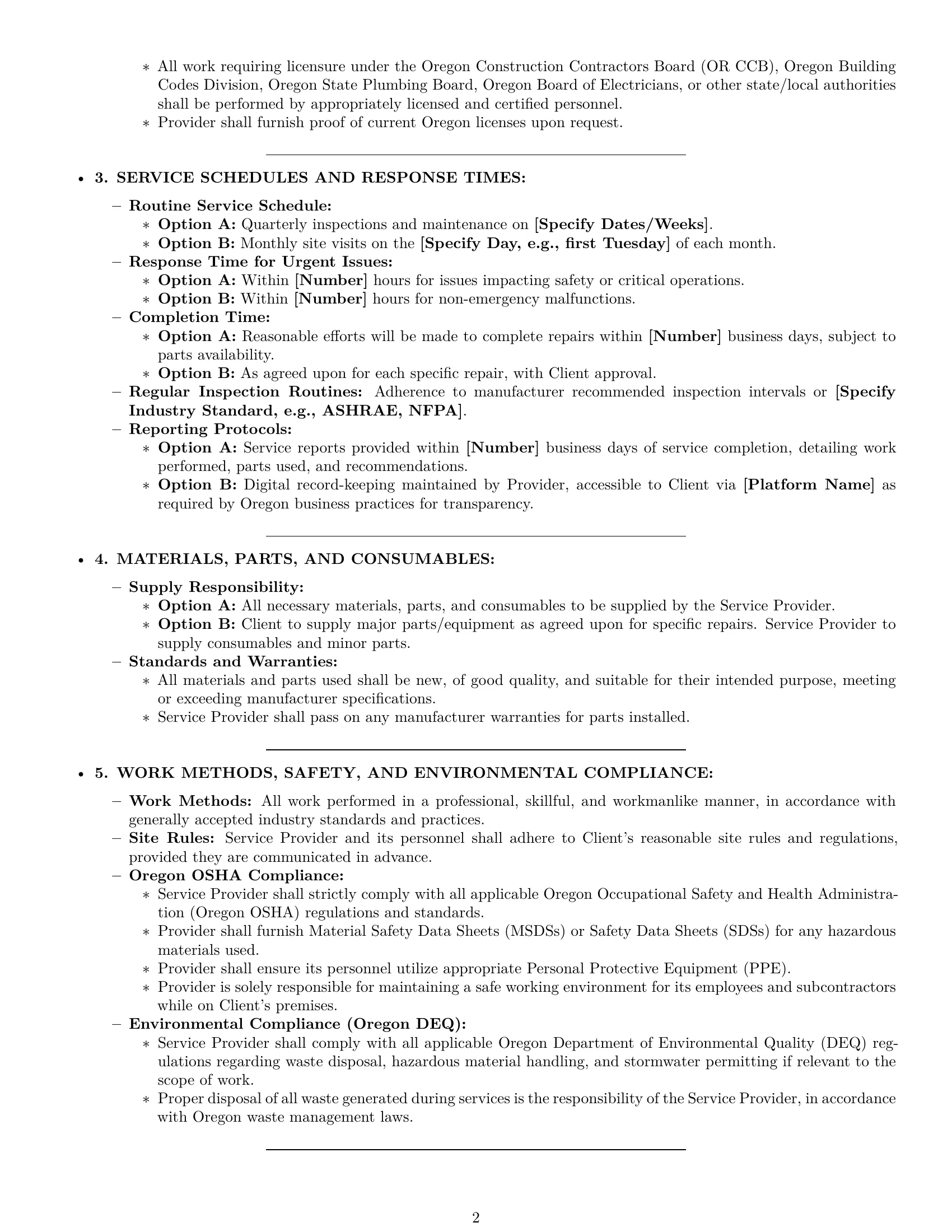 Preview page 2 of Pro Oregon maintenance service contract template
