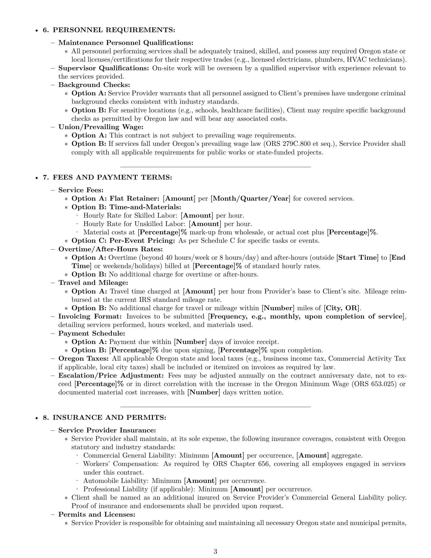 Preview page 3 of Pro Oregon maintenance service contract template
