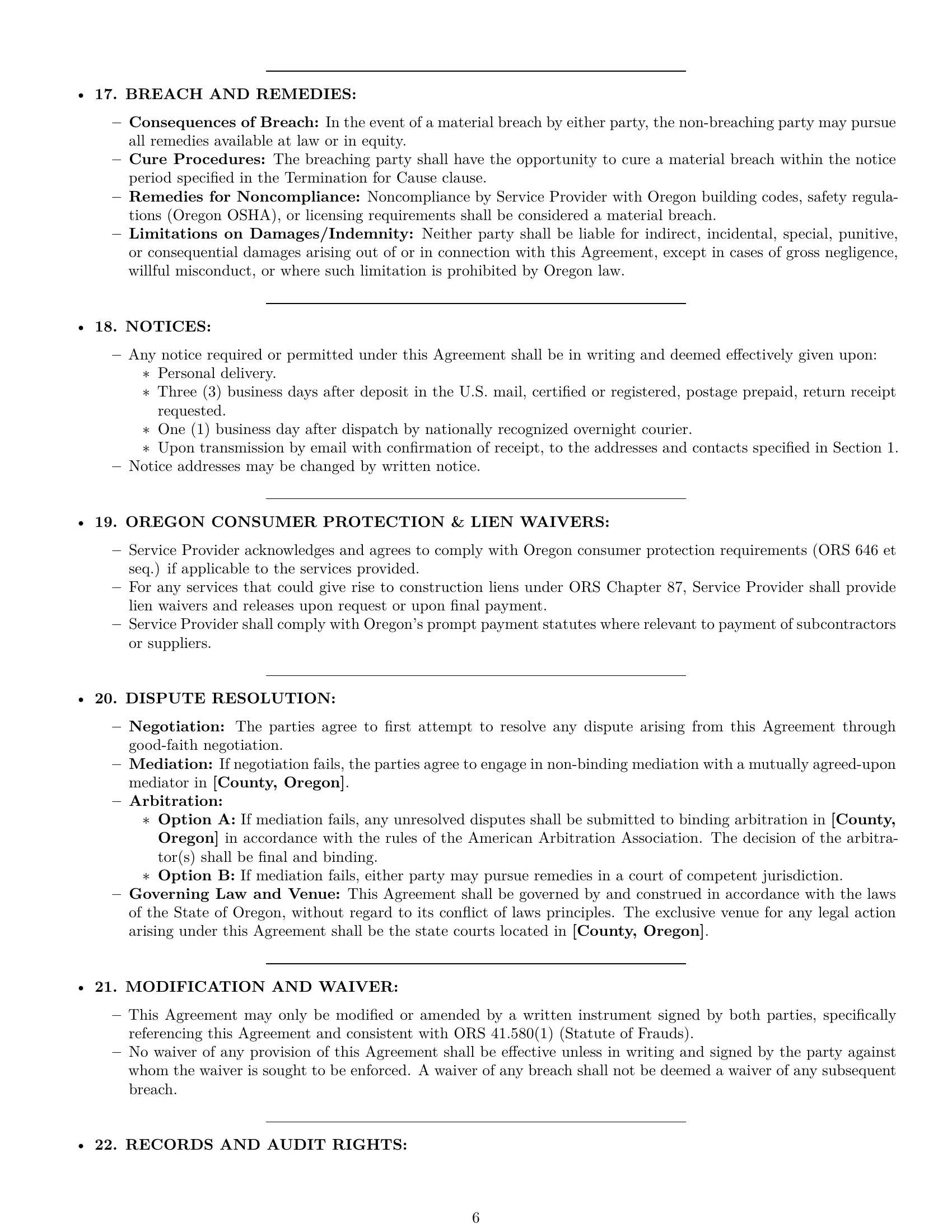 Preview page 6 of Pro Oregon maintenance service contract template