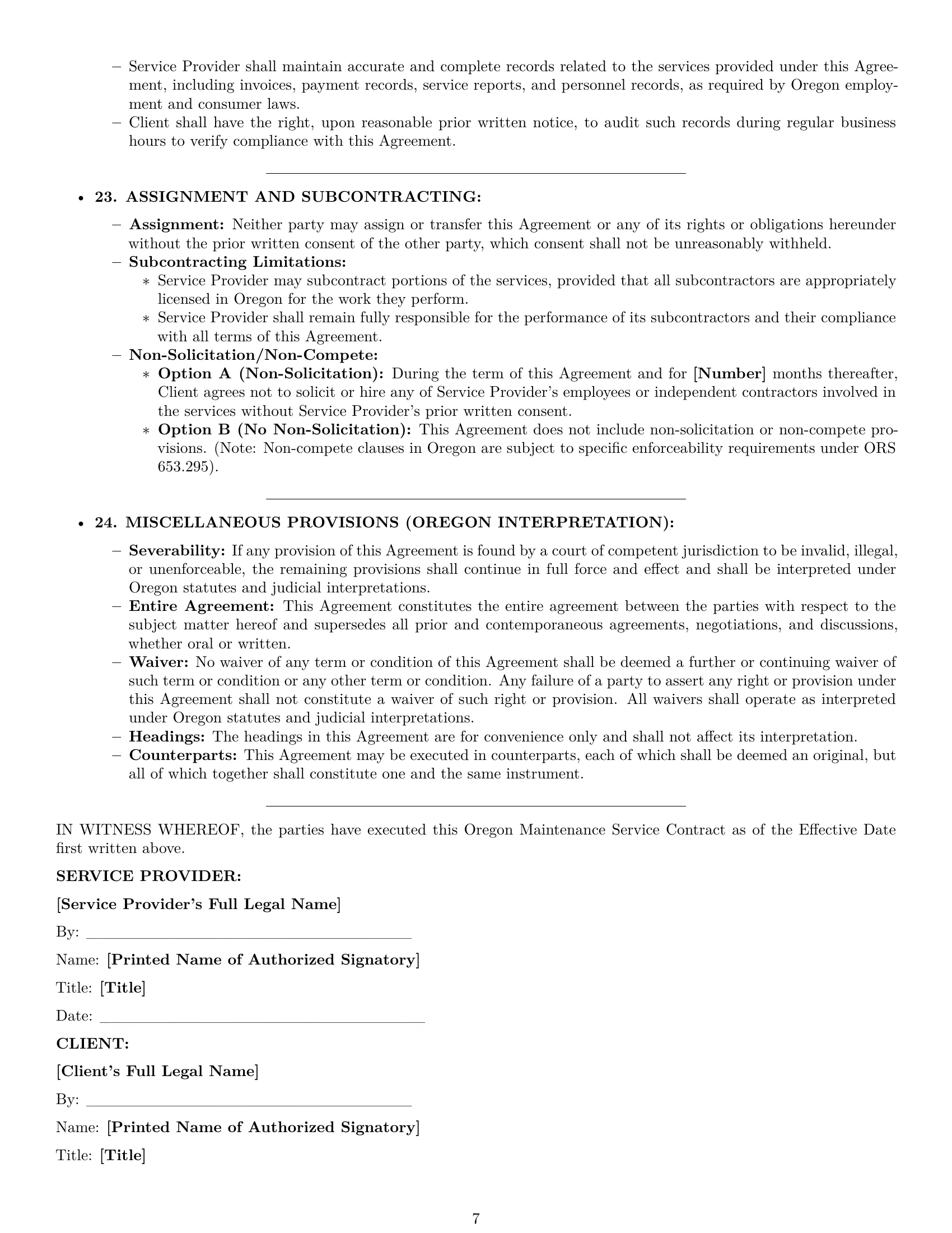 Preview page 7 of Pro Oregon maintenance service contract template
