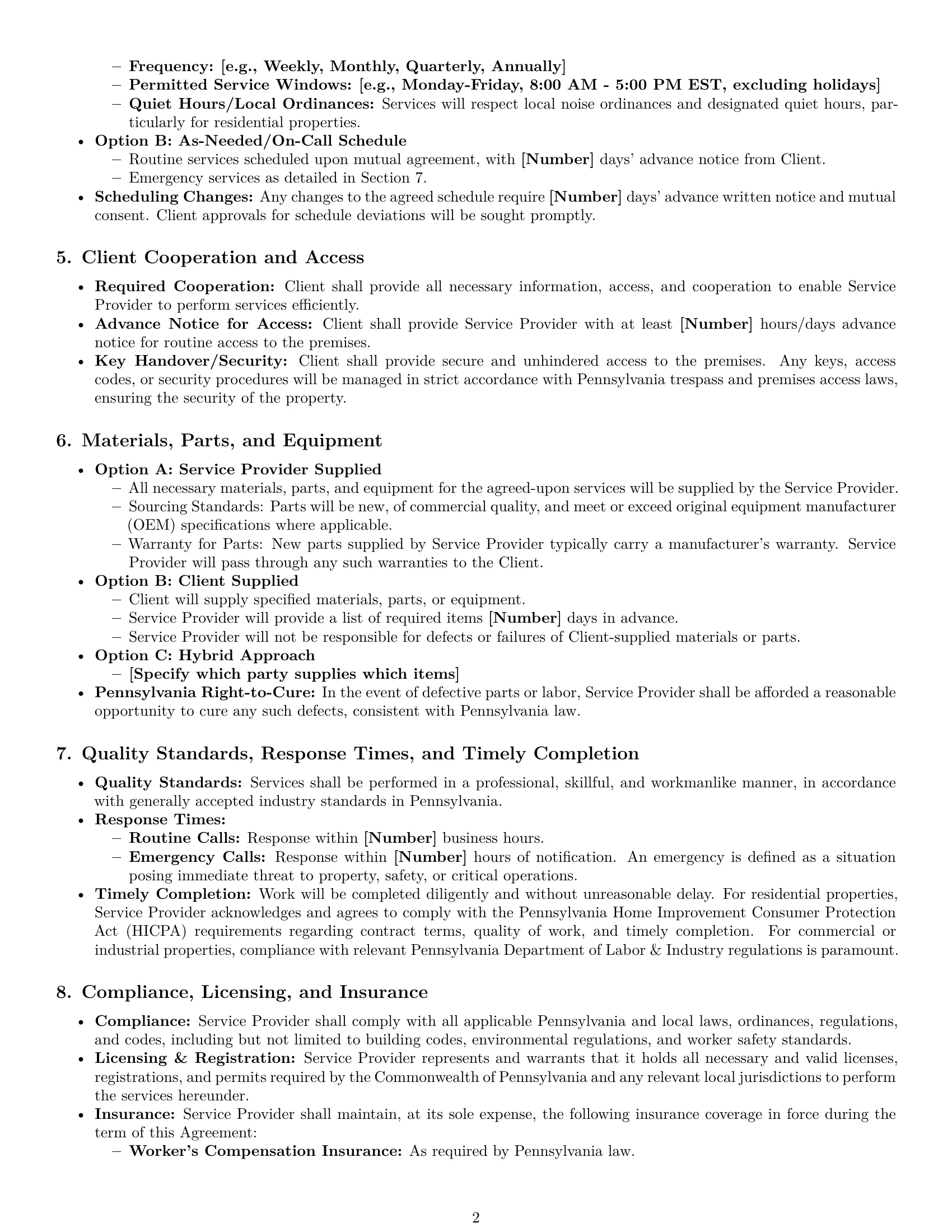Preview page 2 of Pro Pennsylvania maintenance service contract template