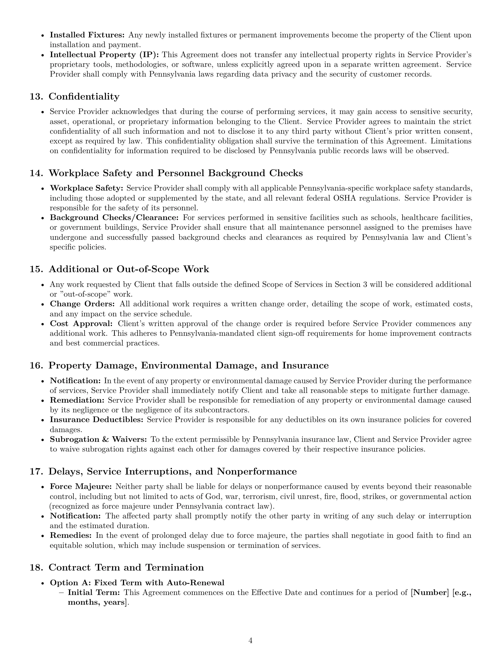 Preview page 4 of Pro Pennsylvania maintenance service contract template