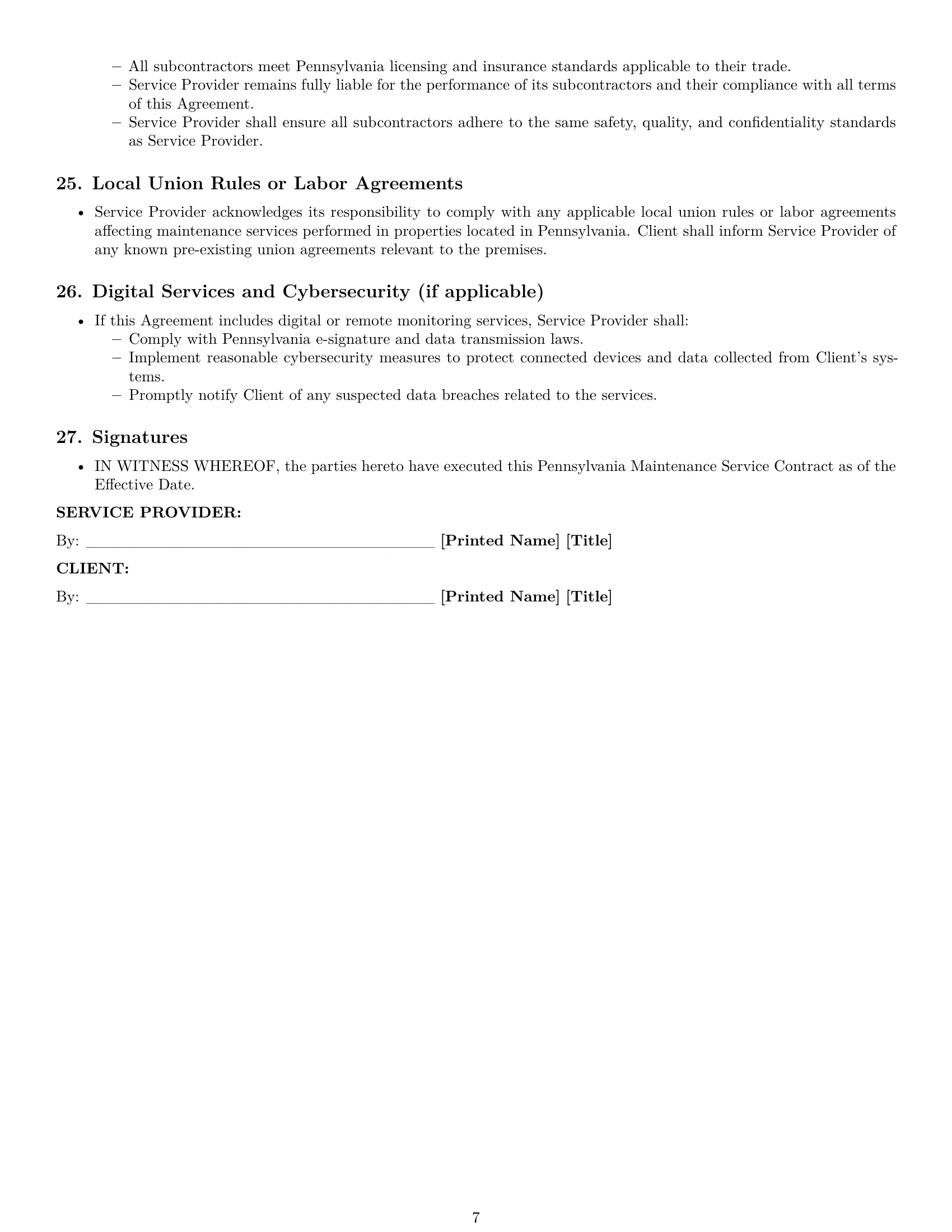 Preview page 7 of Pro Pennsylvania maintenance service contract template