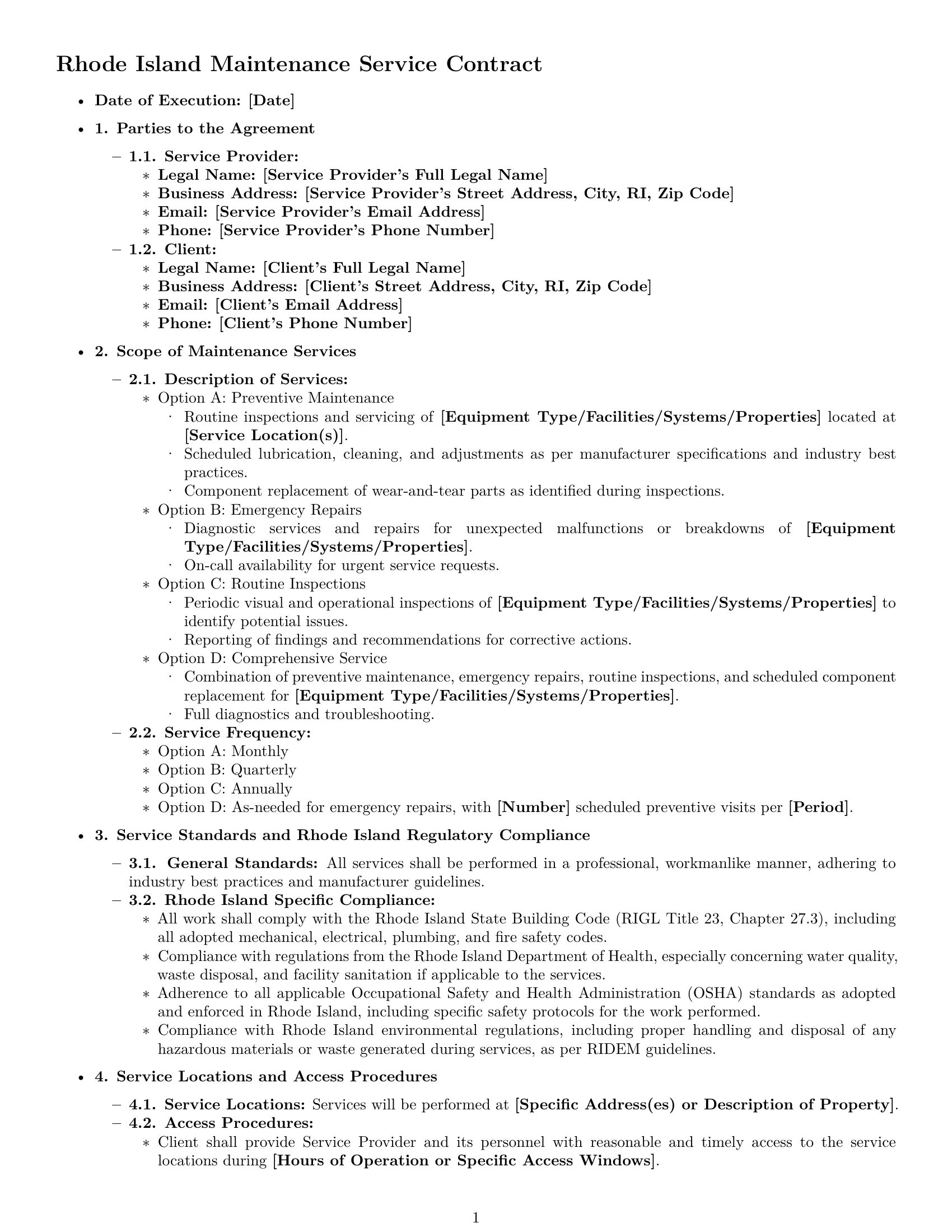 Preview page 1 of Pro Rhode Island maintenance service contract template