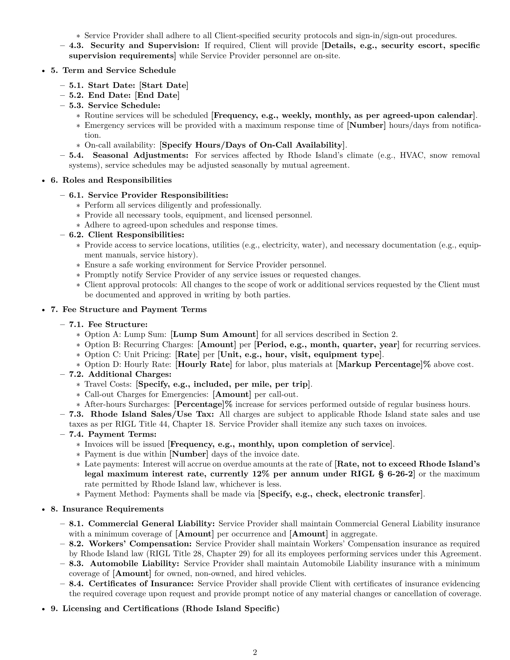 Preview page 2 of Pro Rhode Island maintenance service contract template