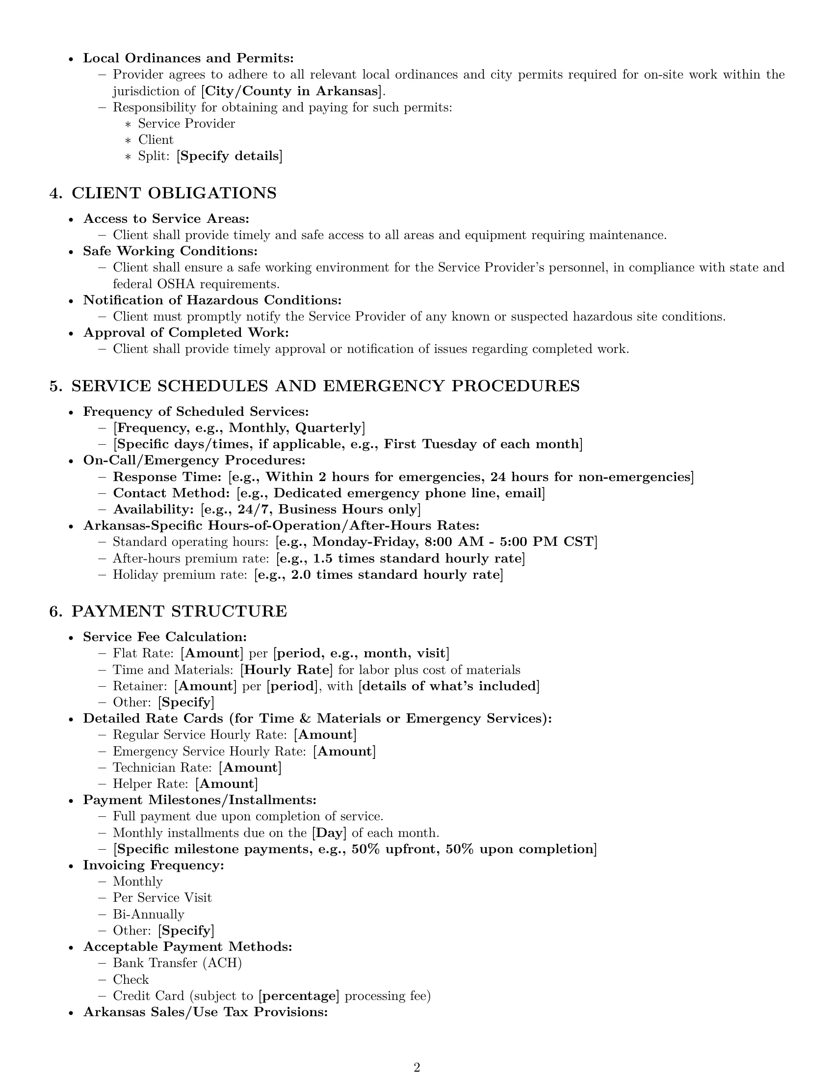 Preview page 2 of Pro Arkansas maintenance service contract template
