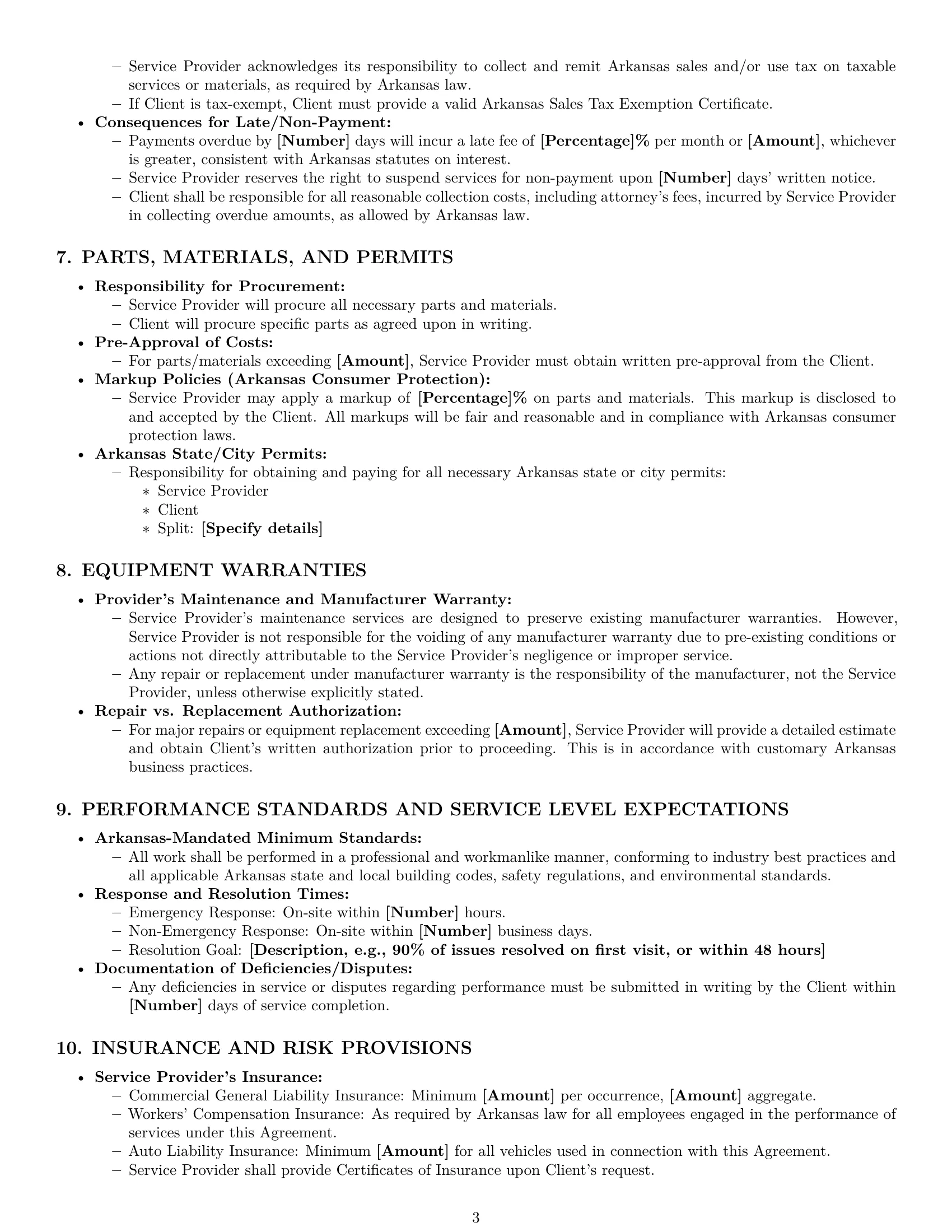 Preview page 3 of Pro Arkansas maintenance service contract template