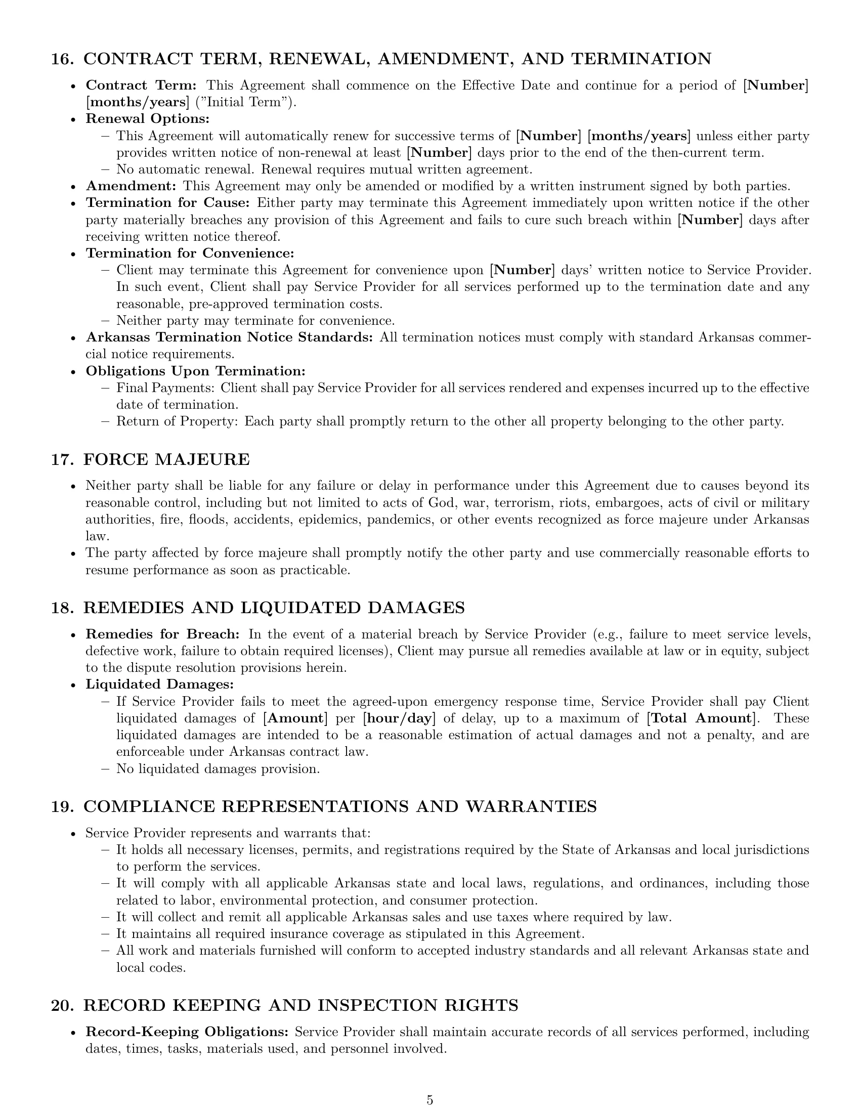 Preview page 5 of Pro Arkansas maintenance service contract template