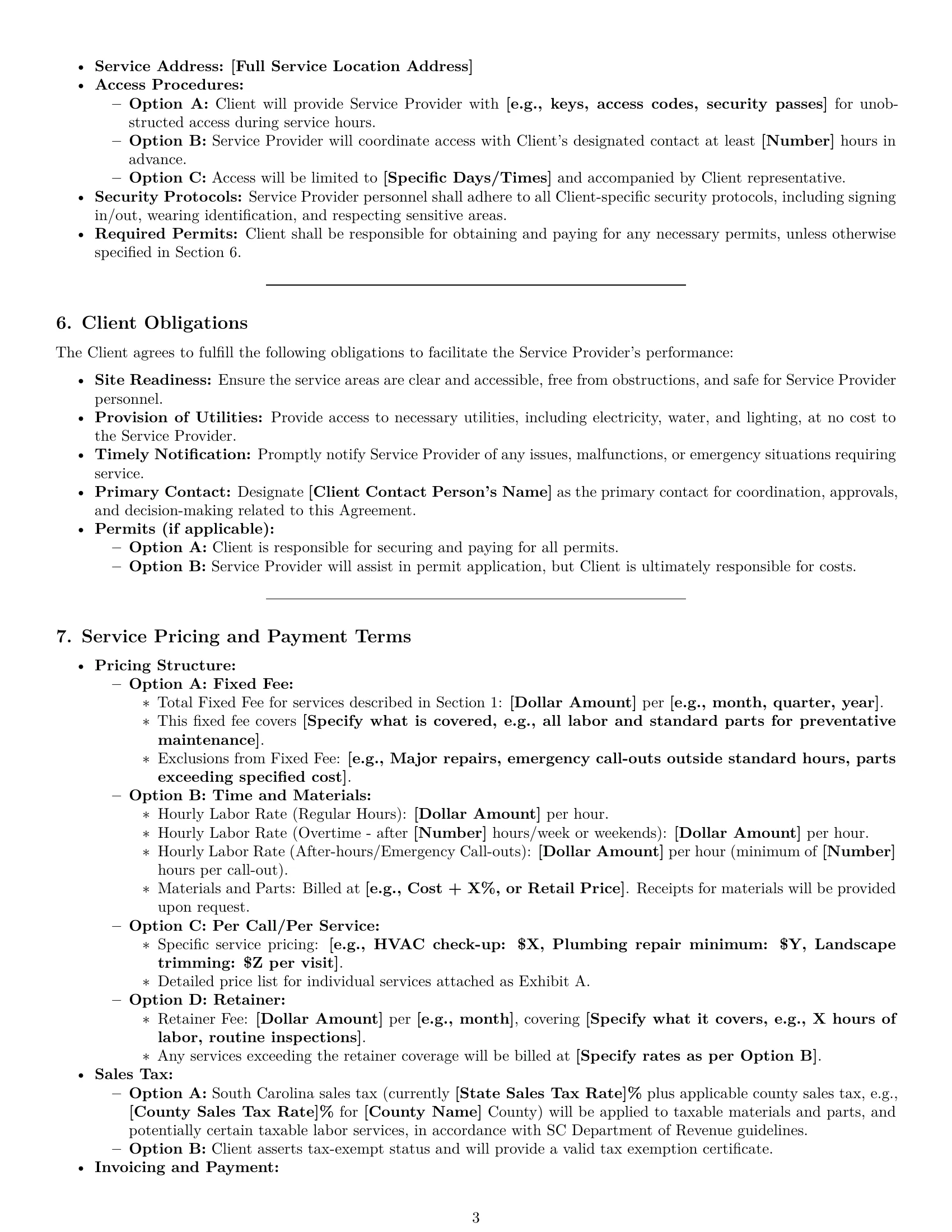Preview page 3 of Pro South Carolina maintenance service contract template