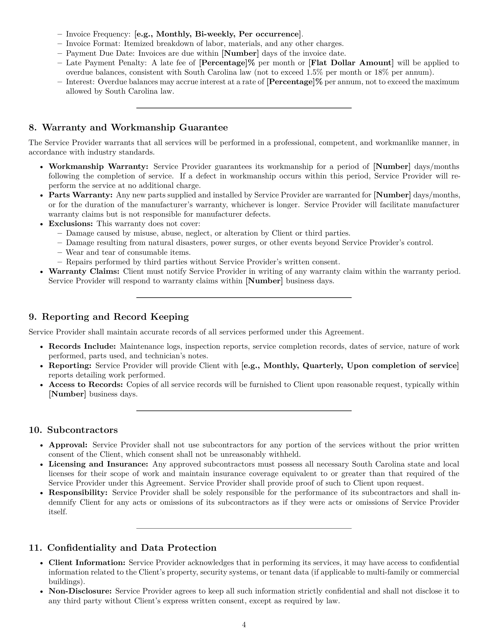Preview page 4 of Pro South Carolina maintenance service contract template
