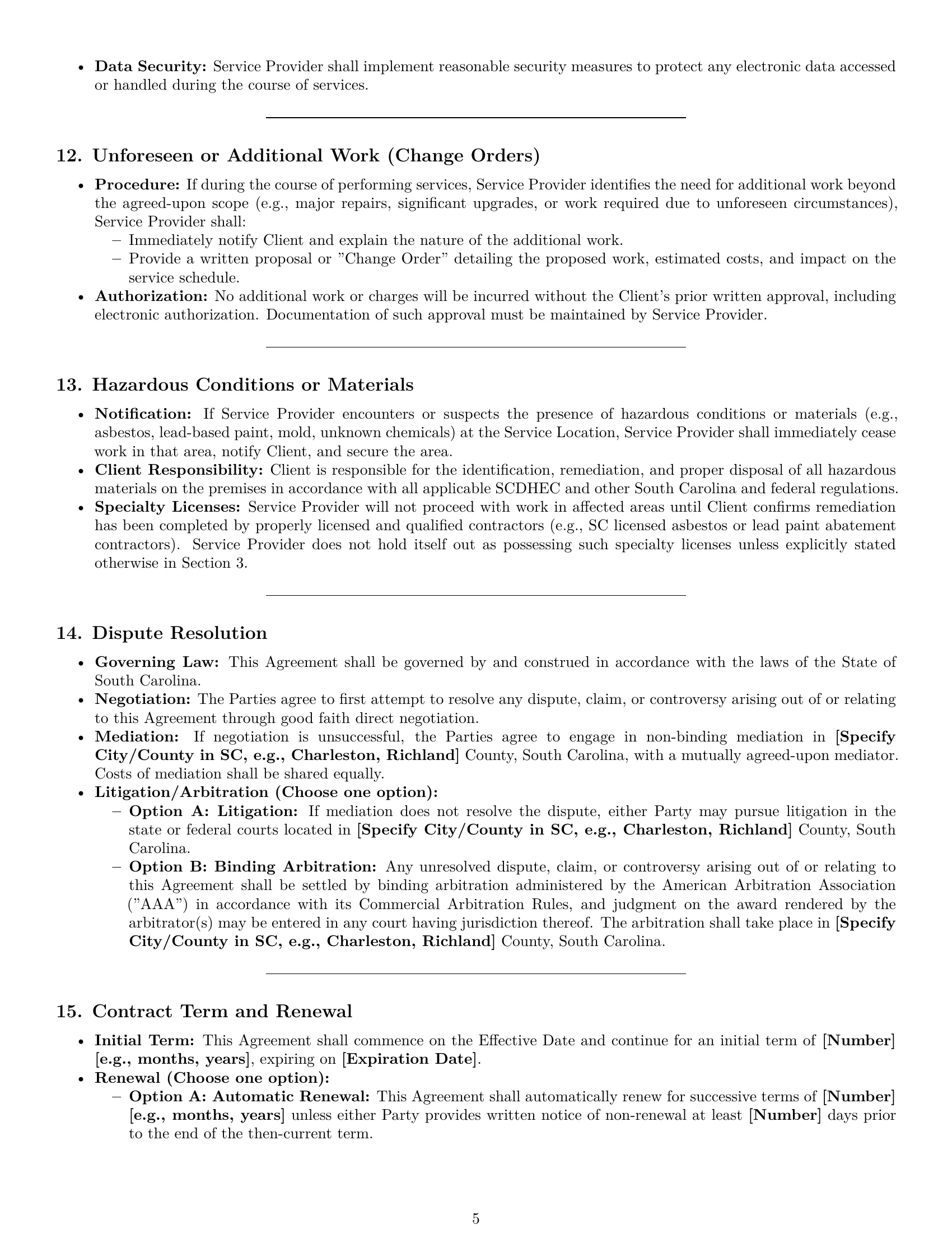 Preview page 5 of Pro South Carolina maintenance service contract template