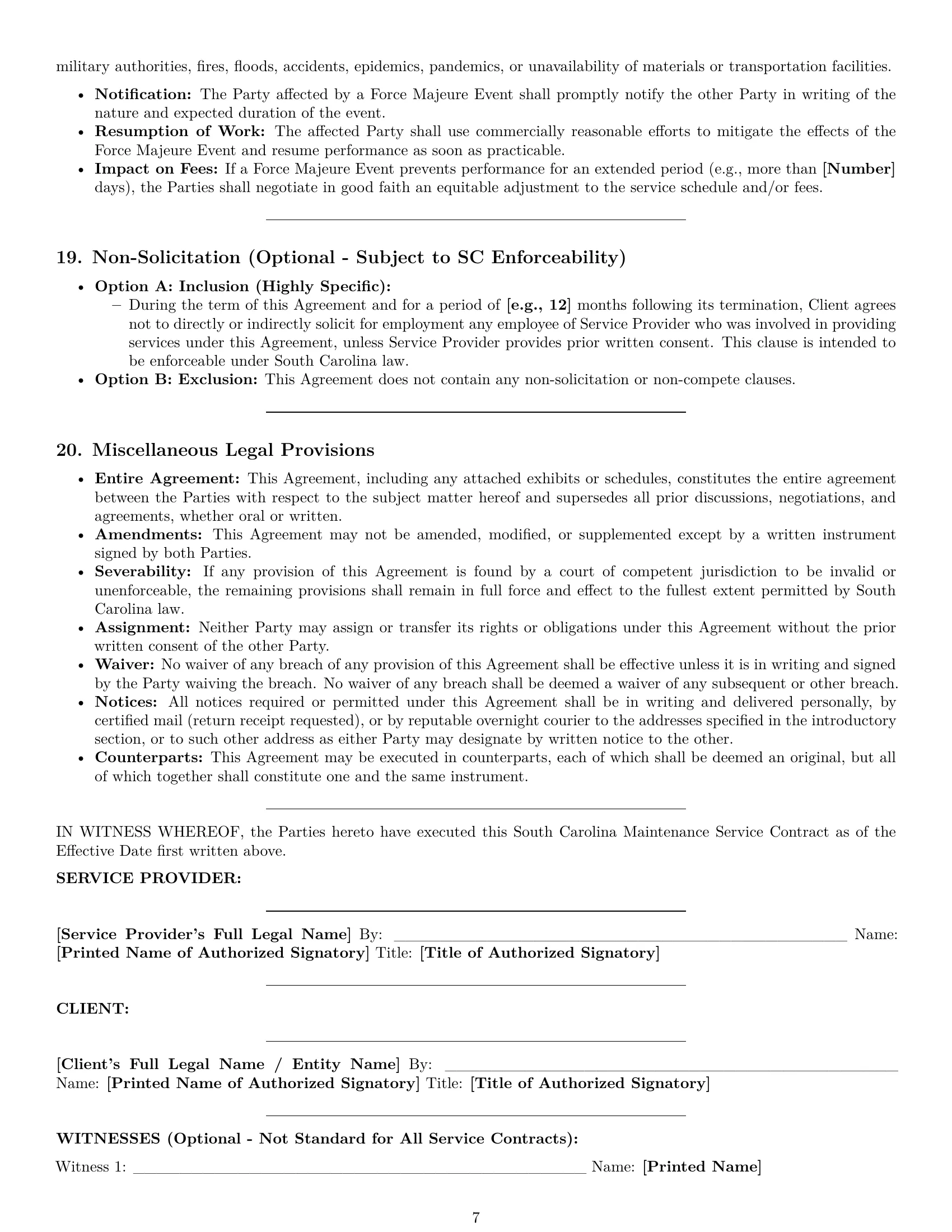 Preview page 7 of Pro South Carolina maintenance service contract template