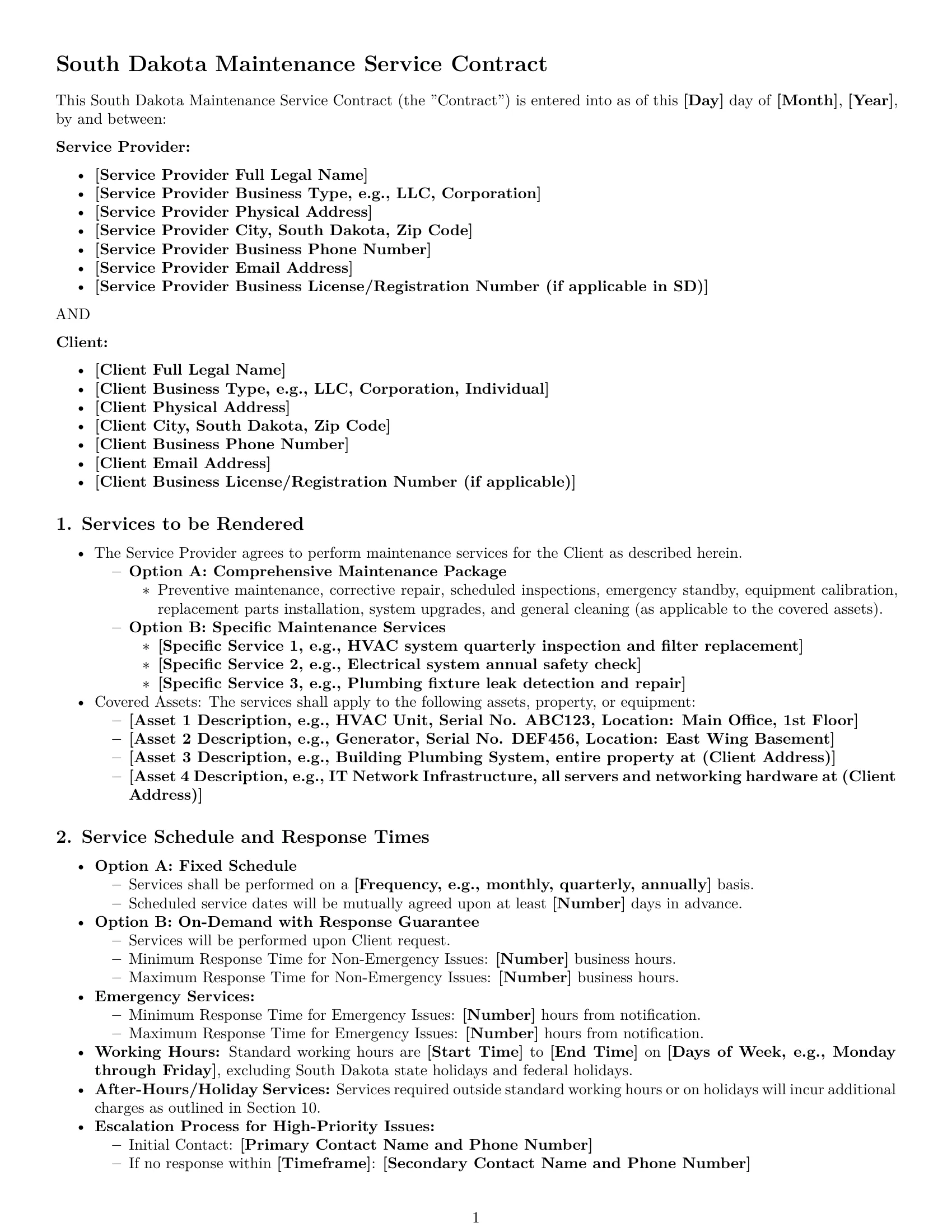 Preview page 1 of Pro South Dakota maintenance service contract template