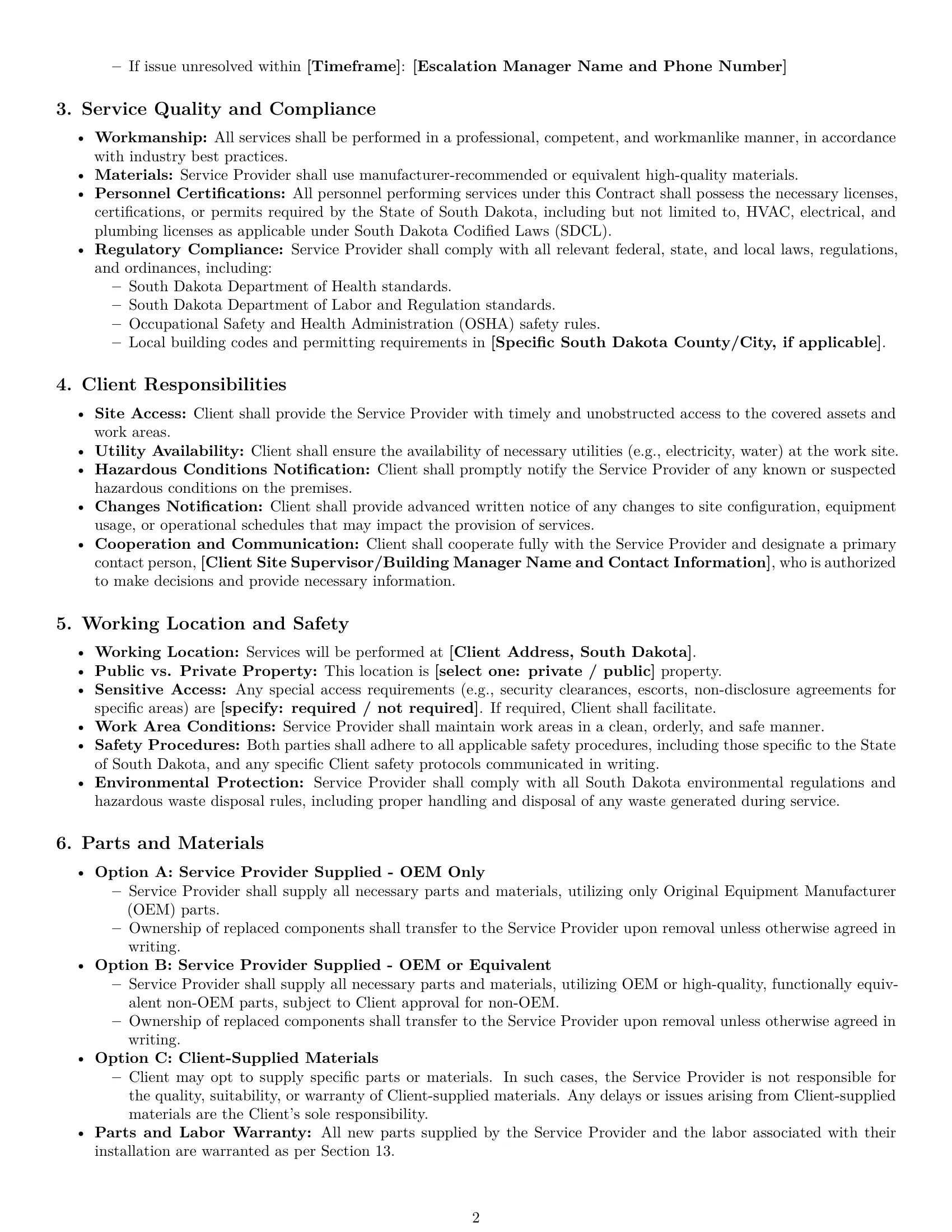 Preview page 2 of Pro South Dakota maintenance service contract template