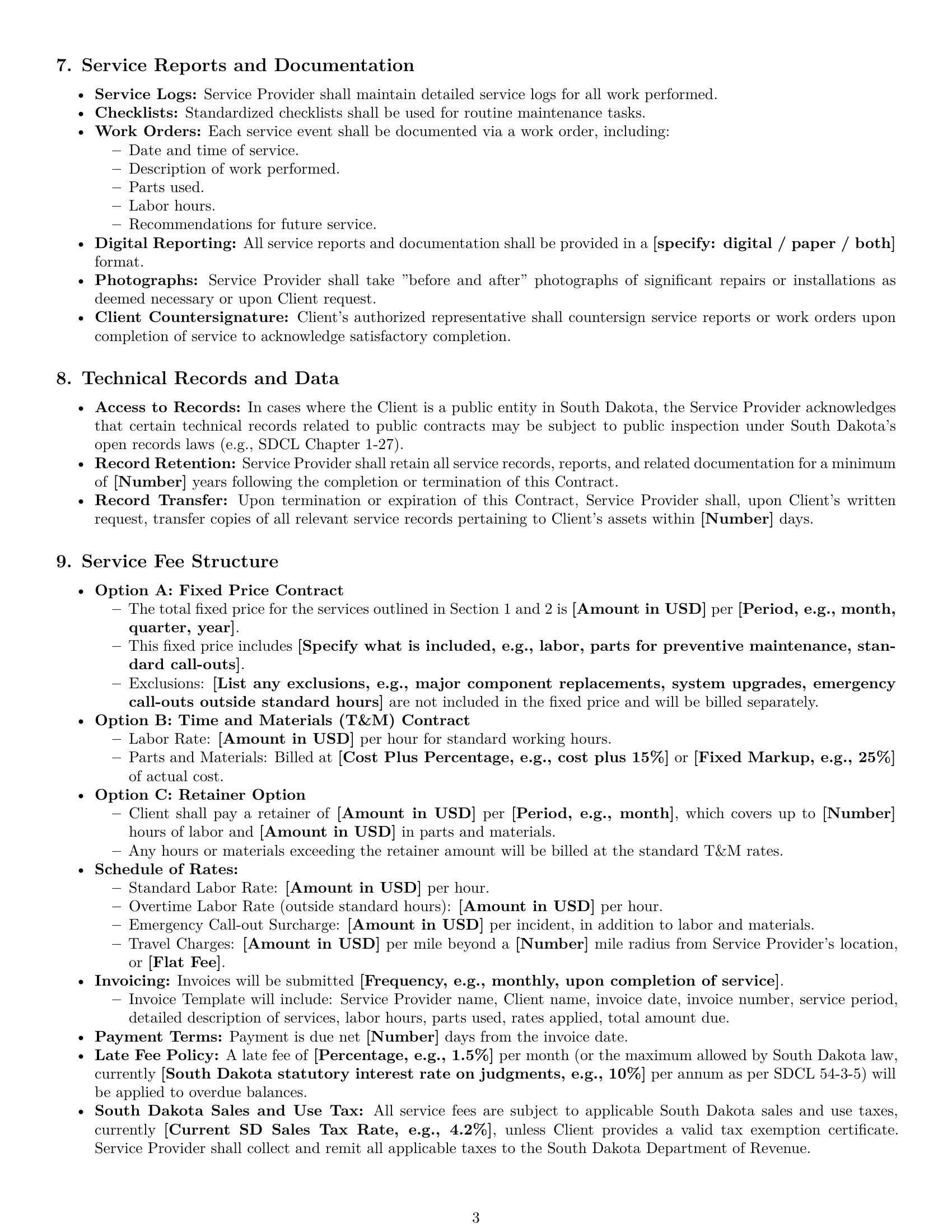 Preview page 3 of Pro South Dakota maintenance service contract template
