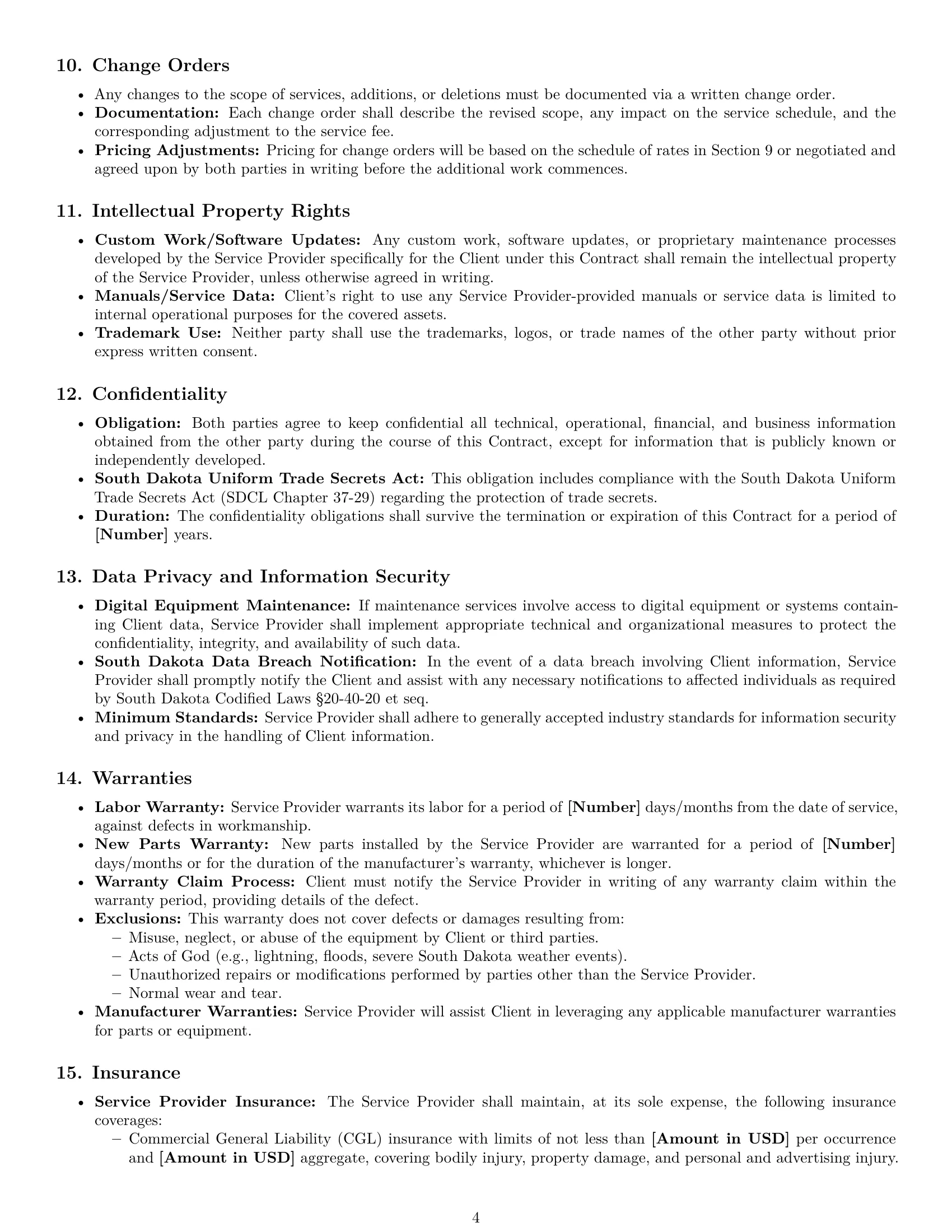 Preview page 4 of Pro South Dakota maintenance service contract template