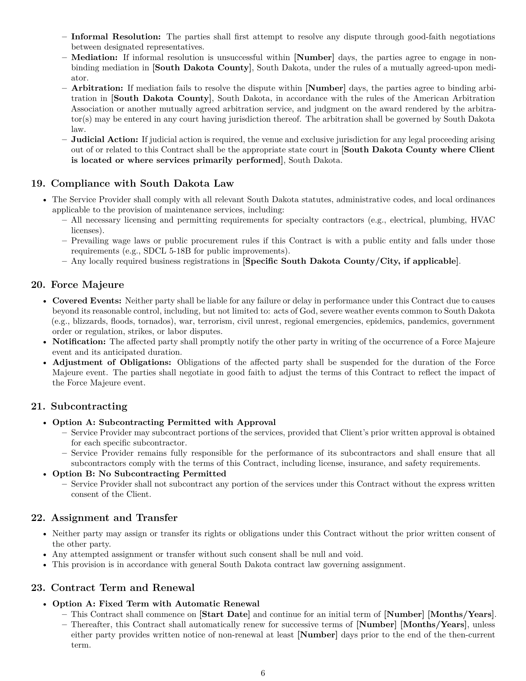 Preview page 6 of Pro South Dakota maintenance service contract template