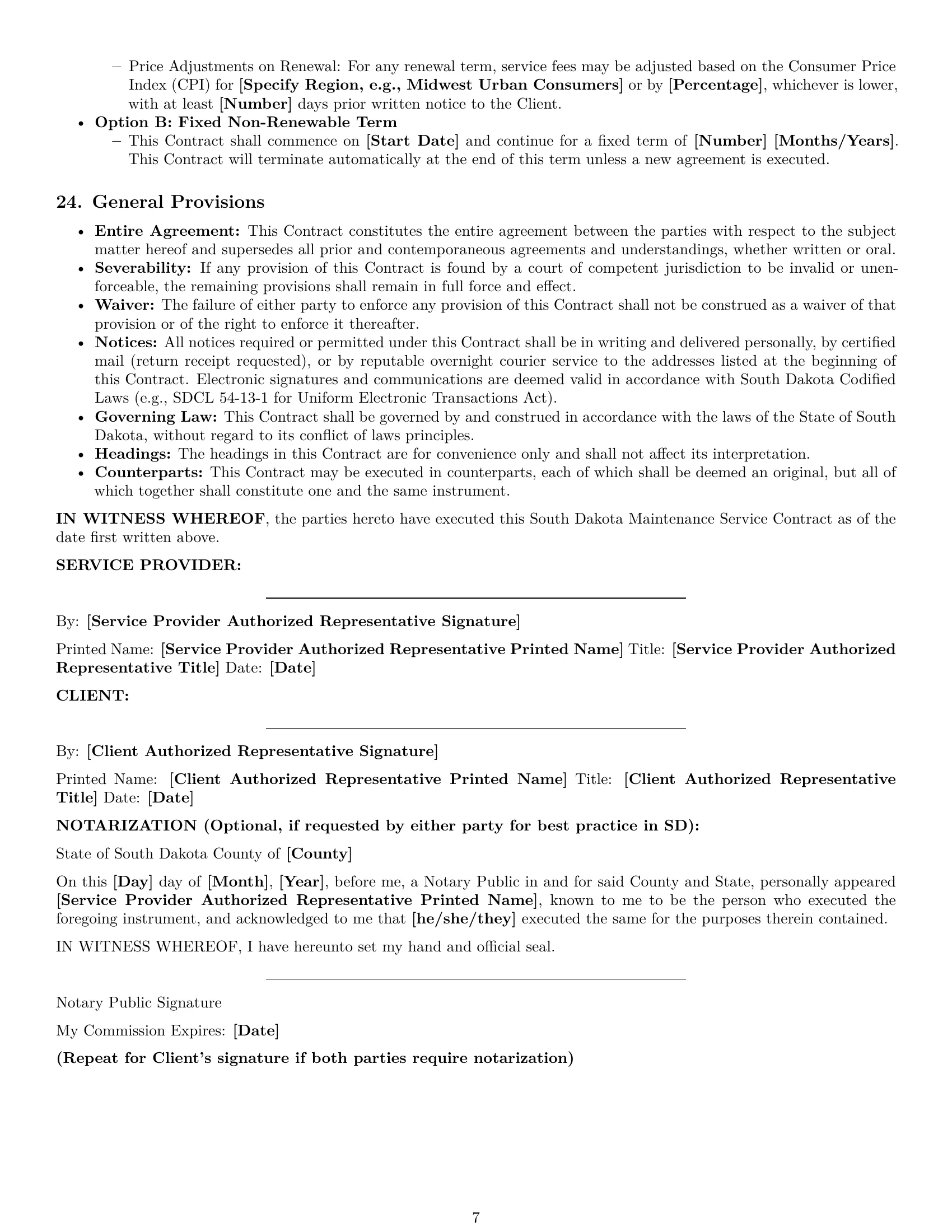 Preview page 7 of Pro South Dakota maintenance service contract template