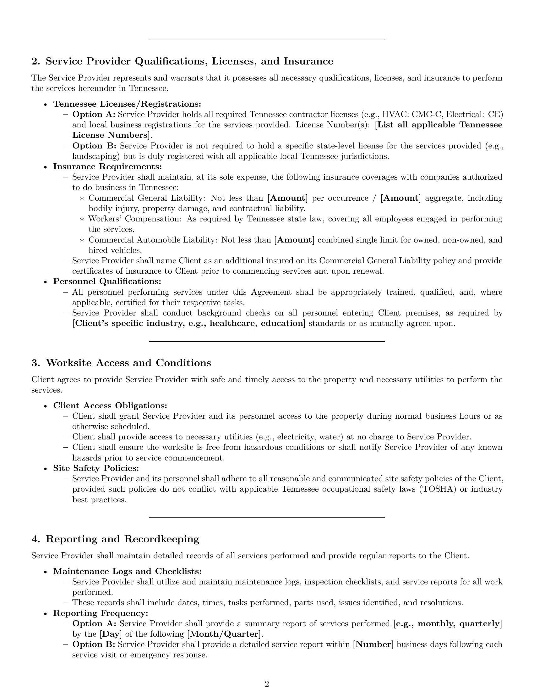 Preview page 2 of Pro Tennessee maintenance service contract template