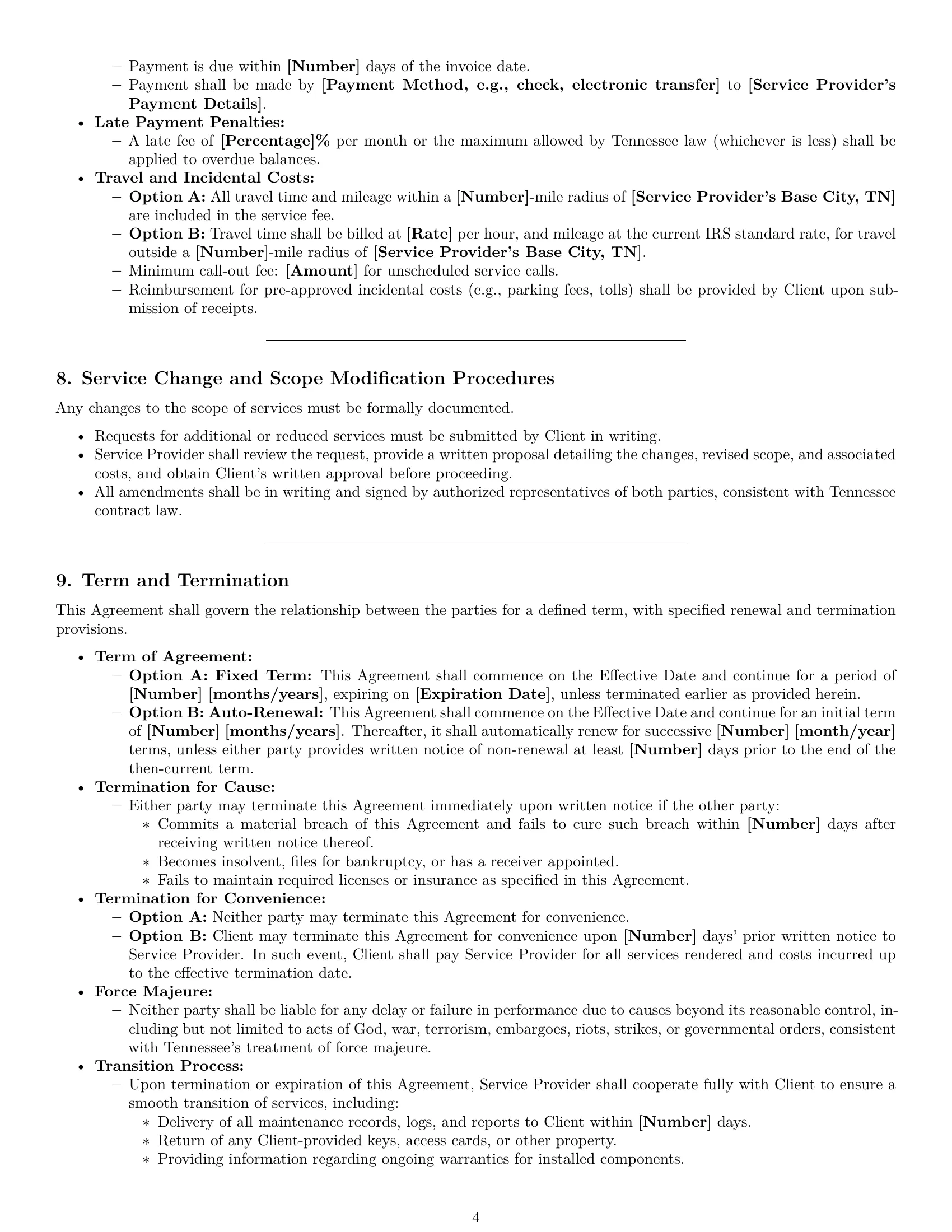 Preview page 4 of Pro Tennessee maintenance service contract template