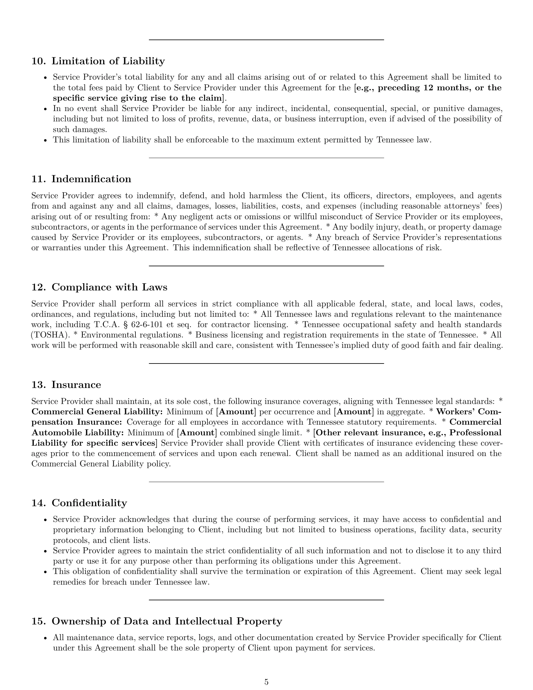 Preview page 5 of Pro Tennessee maintenance service contract template
