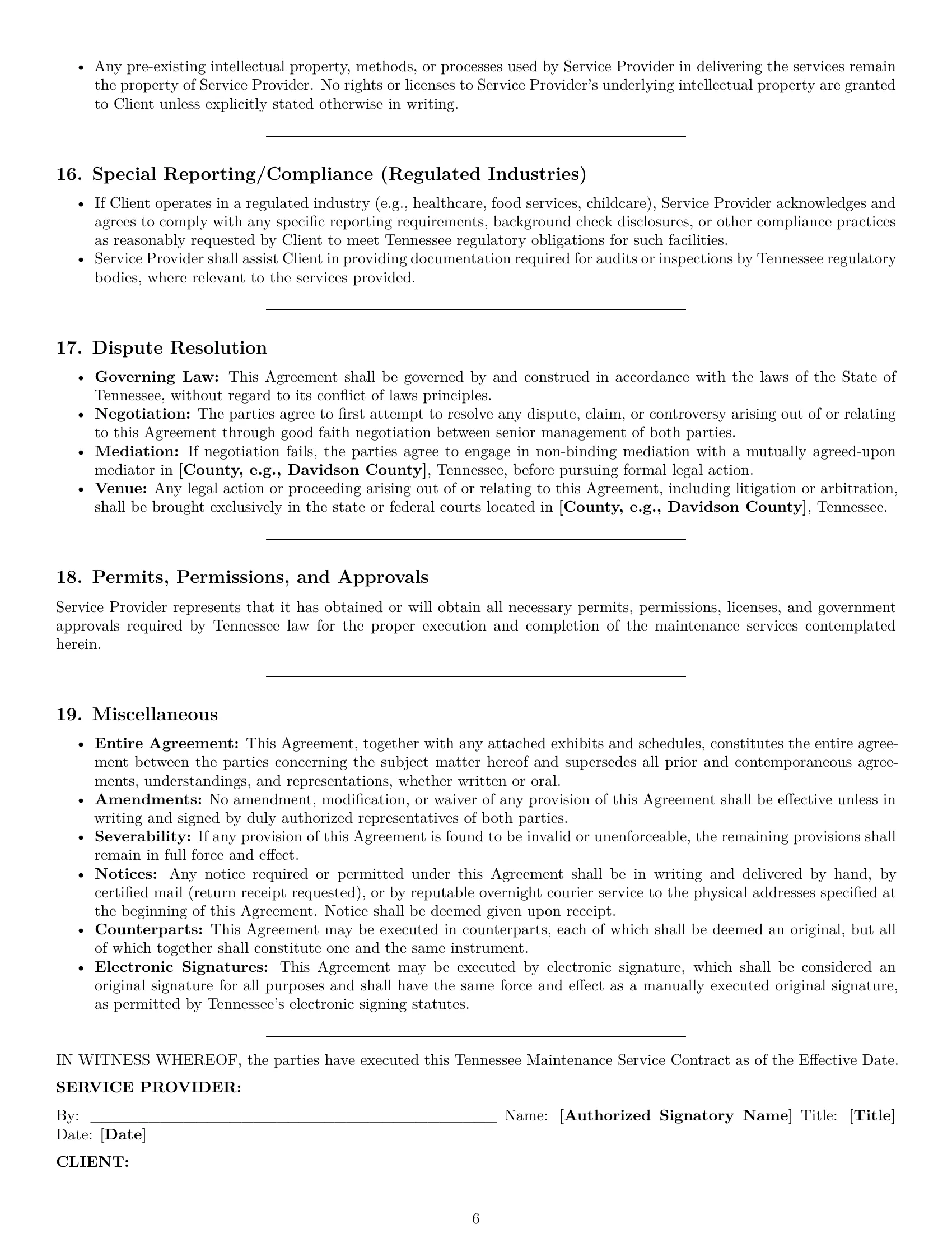 Preview page 6 of Pro Tennessee maintenance service contract template