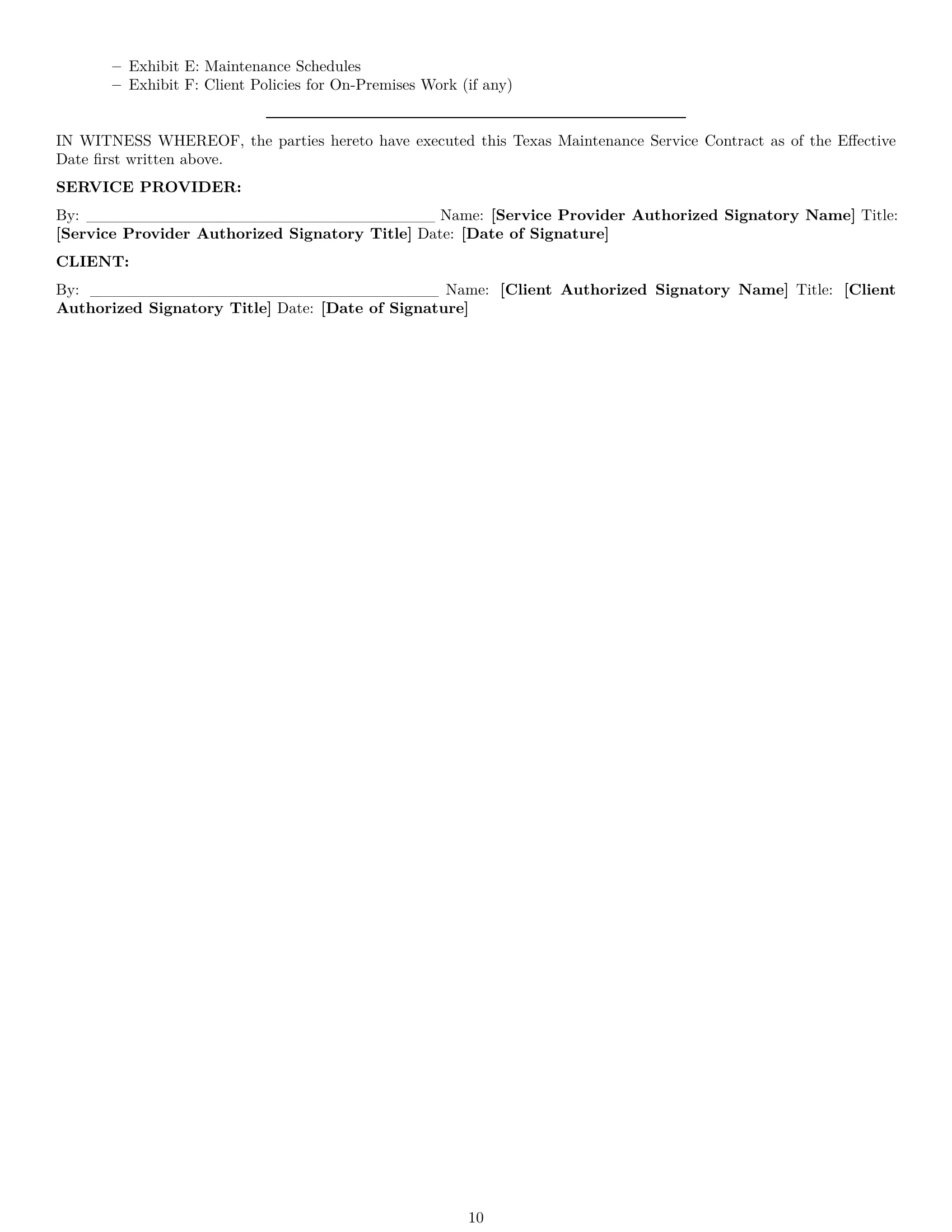 Preview page 10 of Pro Texas maintenance service contract template