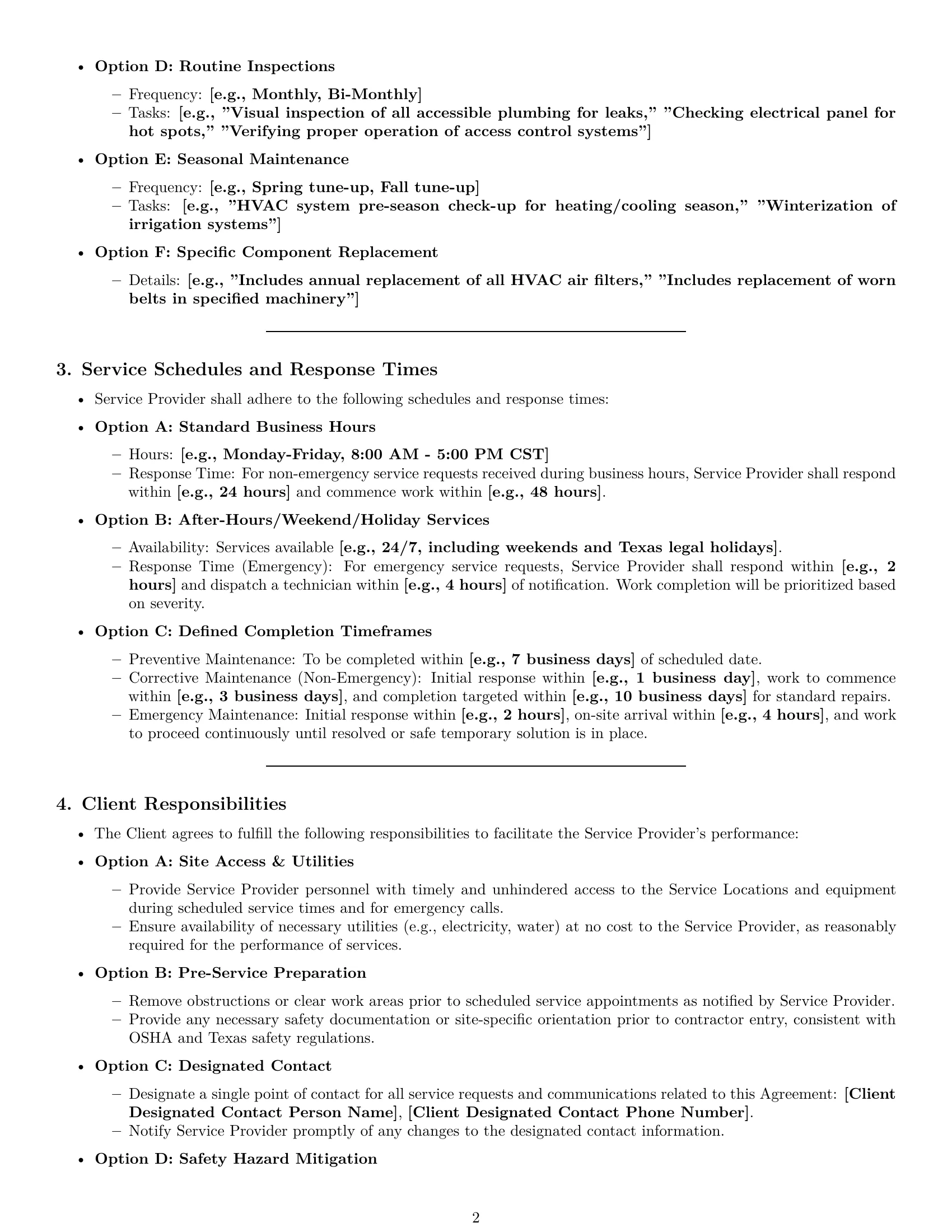 Preview page 2 of Pro Texas maintenance service contract template