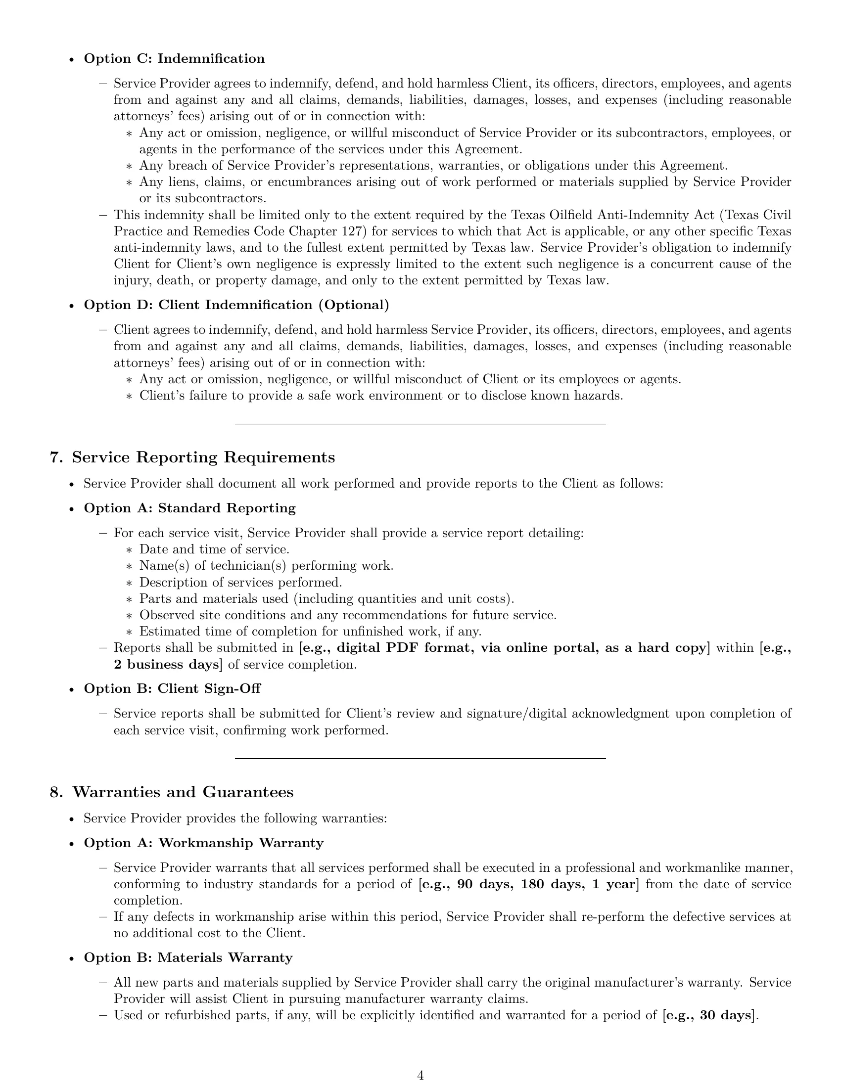 Preview page 4 of Pro Texas maintenance service contract template