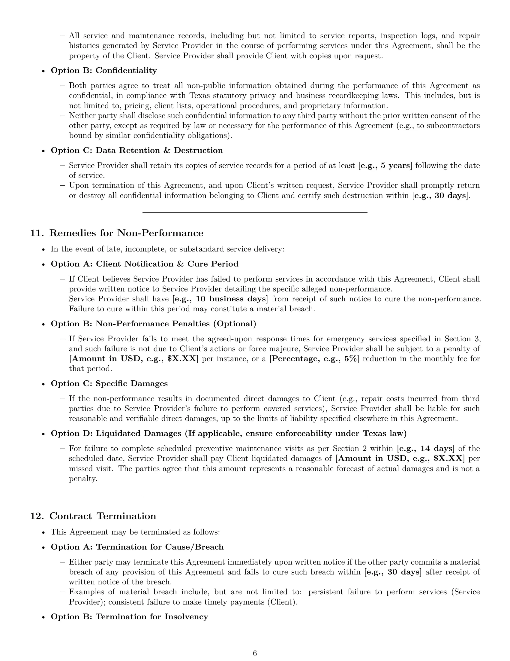 Preview page 6 of Pro Texas maintenance service contract template