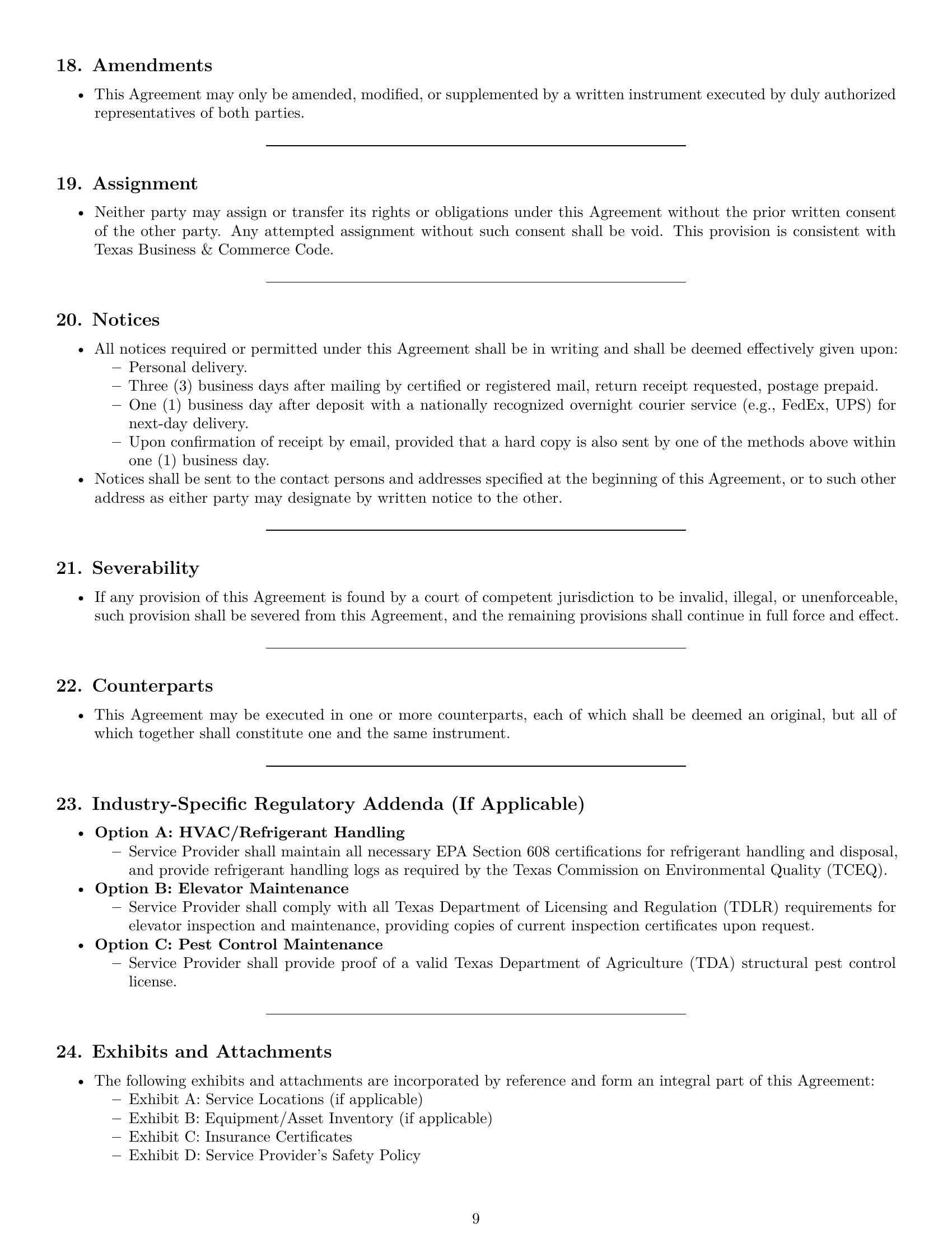 Preview page 9 of Pro Texas maintenance service contract template
